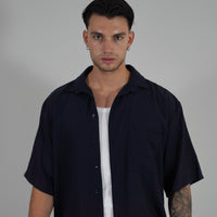 Camicia Simil Lino Navy