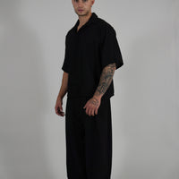 Camicia Simil Lino Black