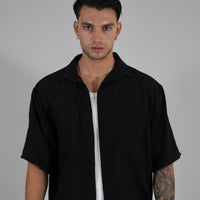 Camicia Simil Lino Black