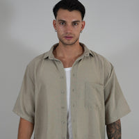 Camicia Simil Lino Beige