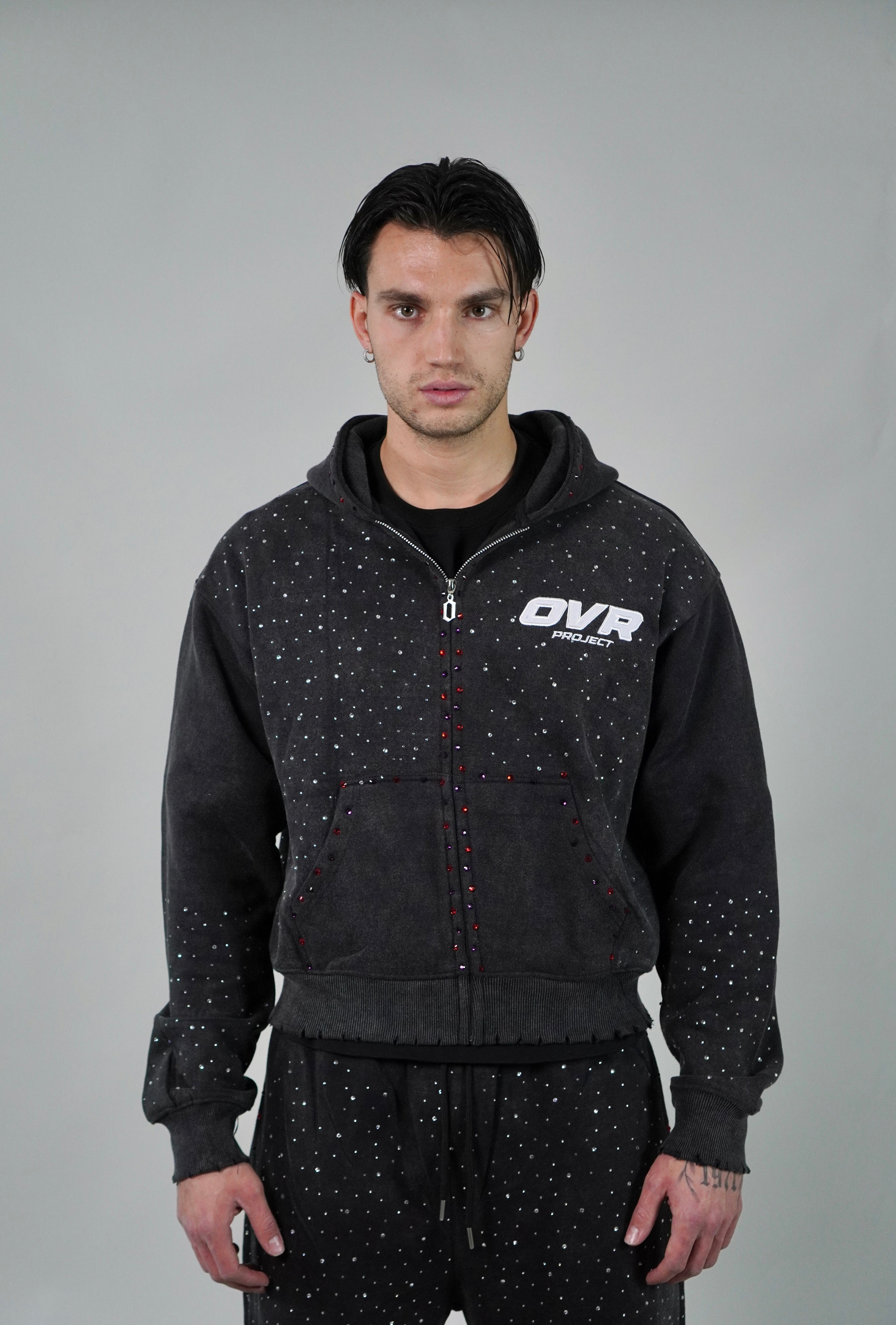 OVR Hoodie Rhinestone Acid Black