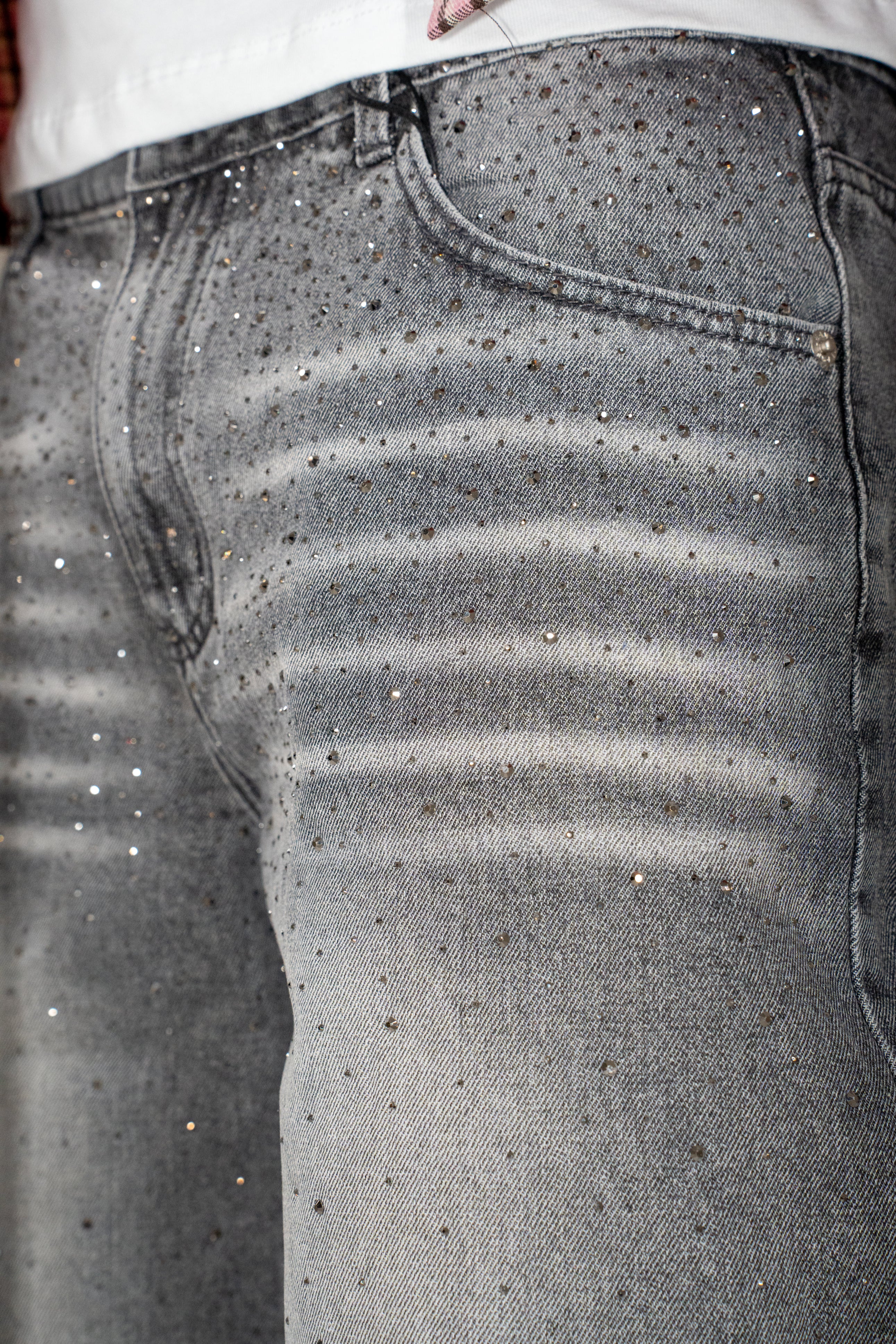 Jeans Baggy Rhinestone Grey