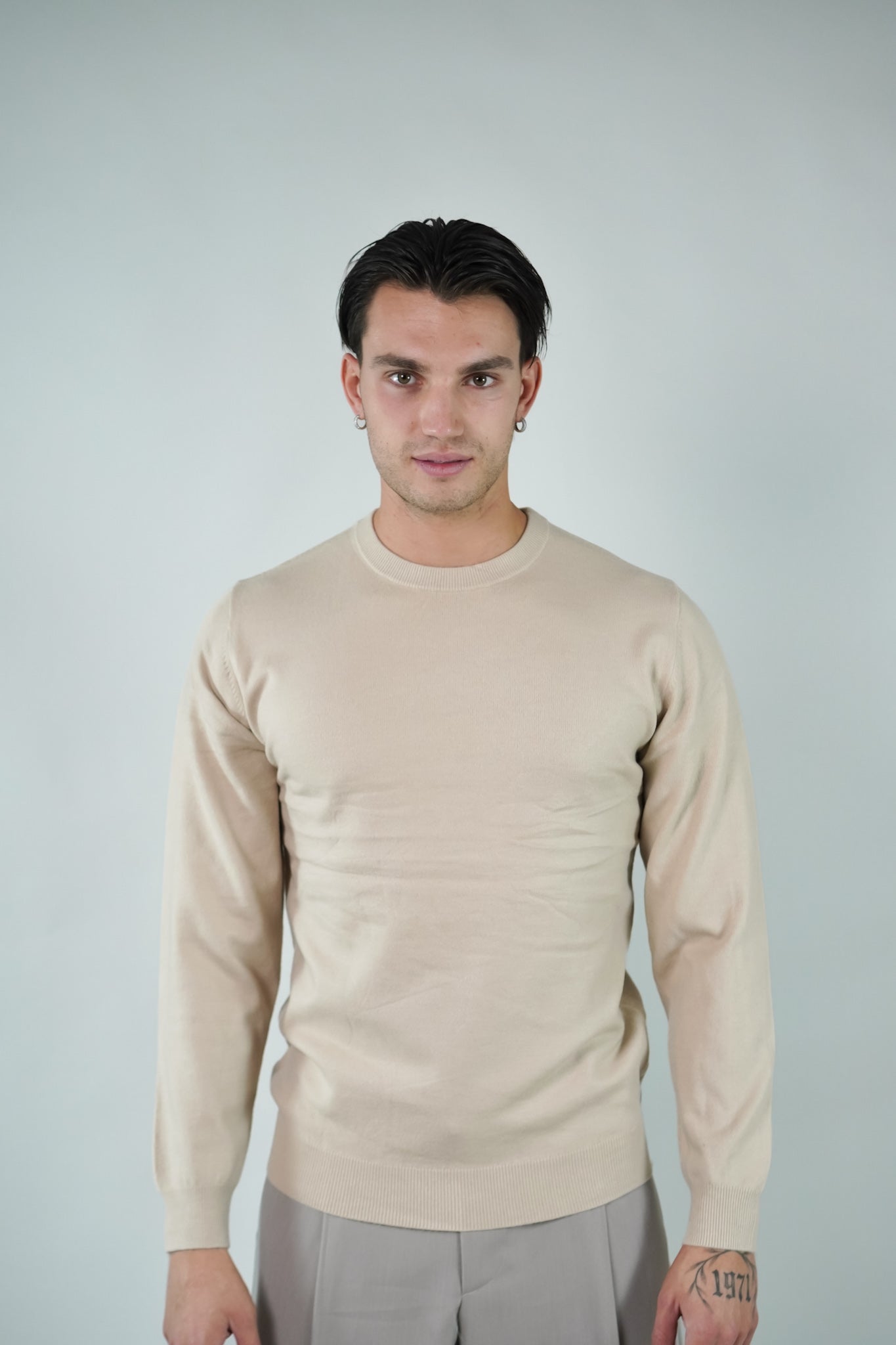 T-Shirt Girocollo Manica Lunga Beige