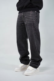 Jeans Baggy Rhinestone Blk
