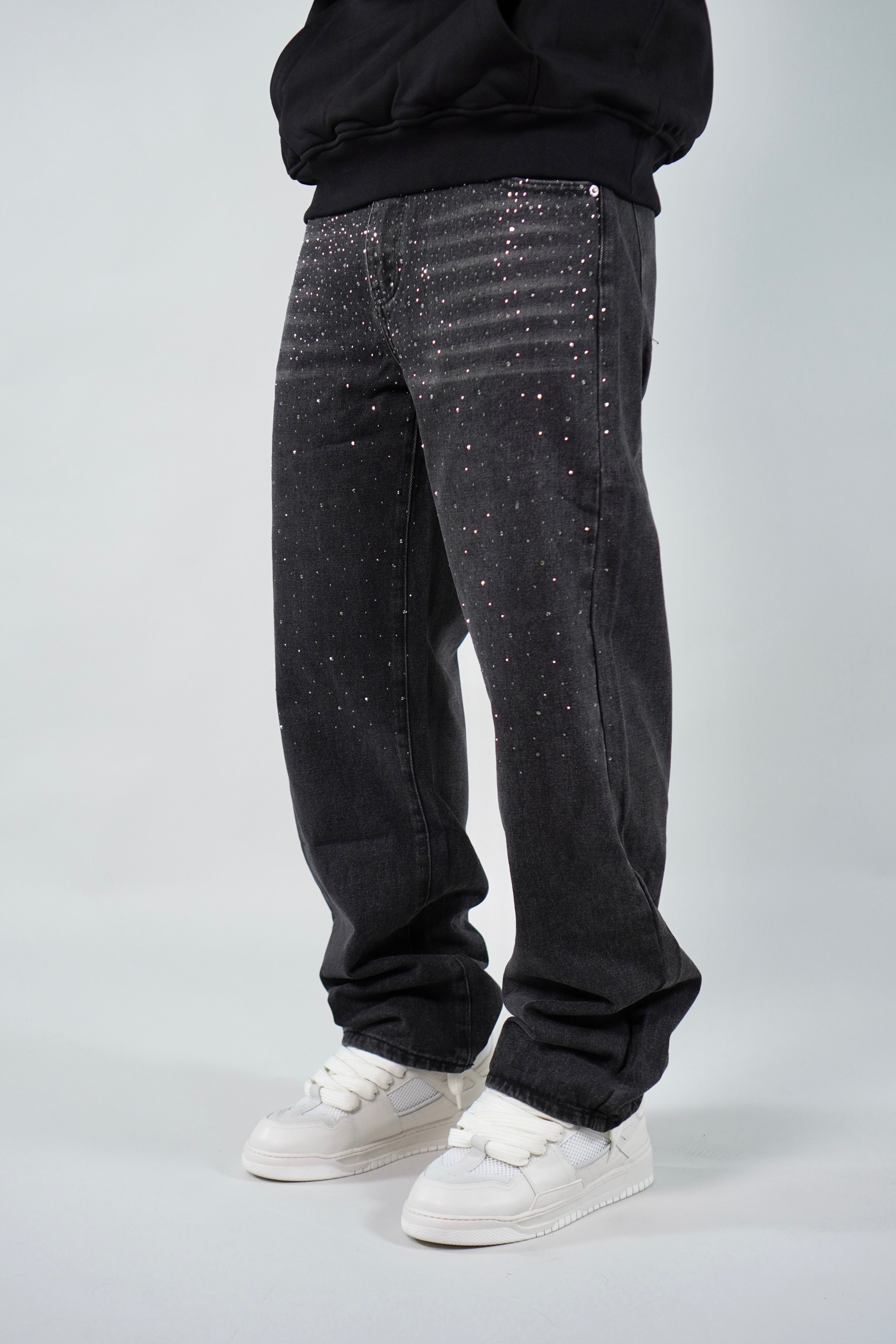 Jeans Baggy Rhinestone Blk