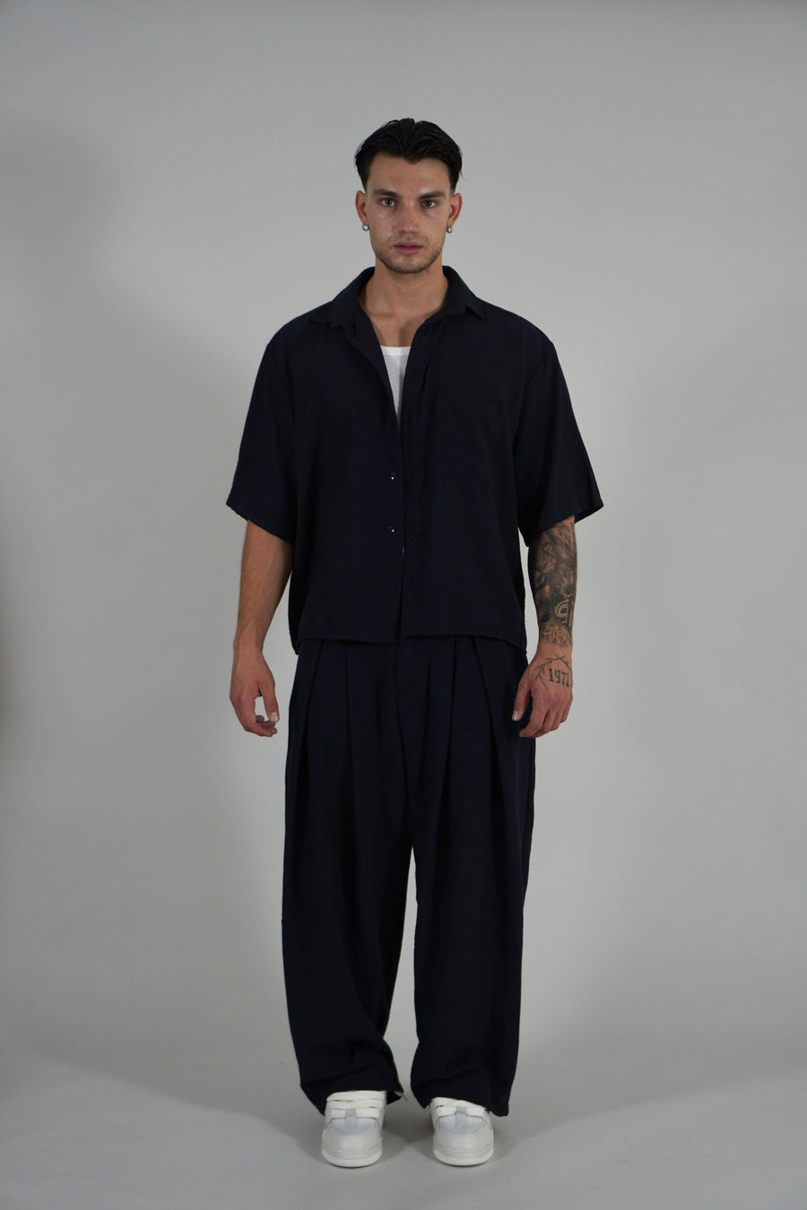 Camicia Simil Lino Navy