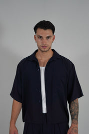 Camicia Simil Lino Navy