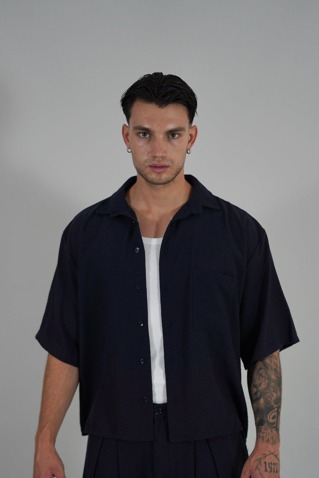 Camicia Simil Lino Navy