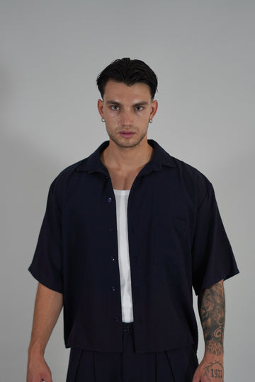 Camicia Simil Lino Navy