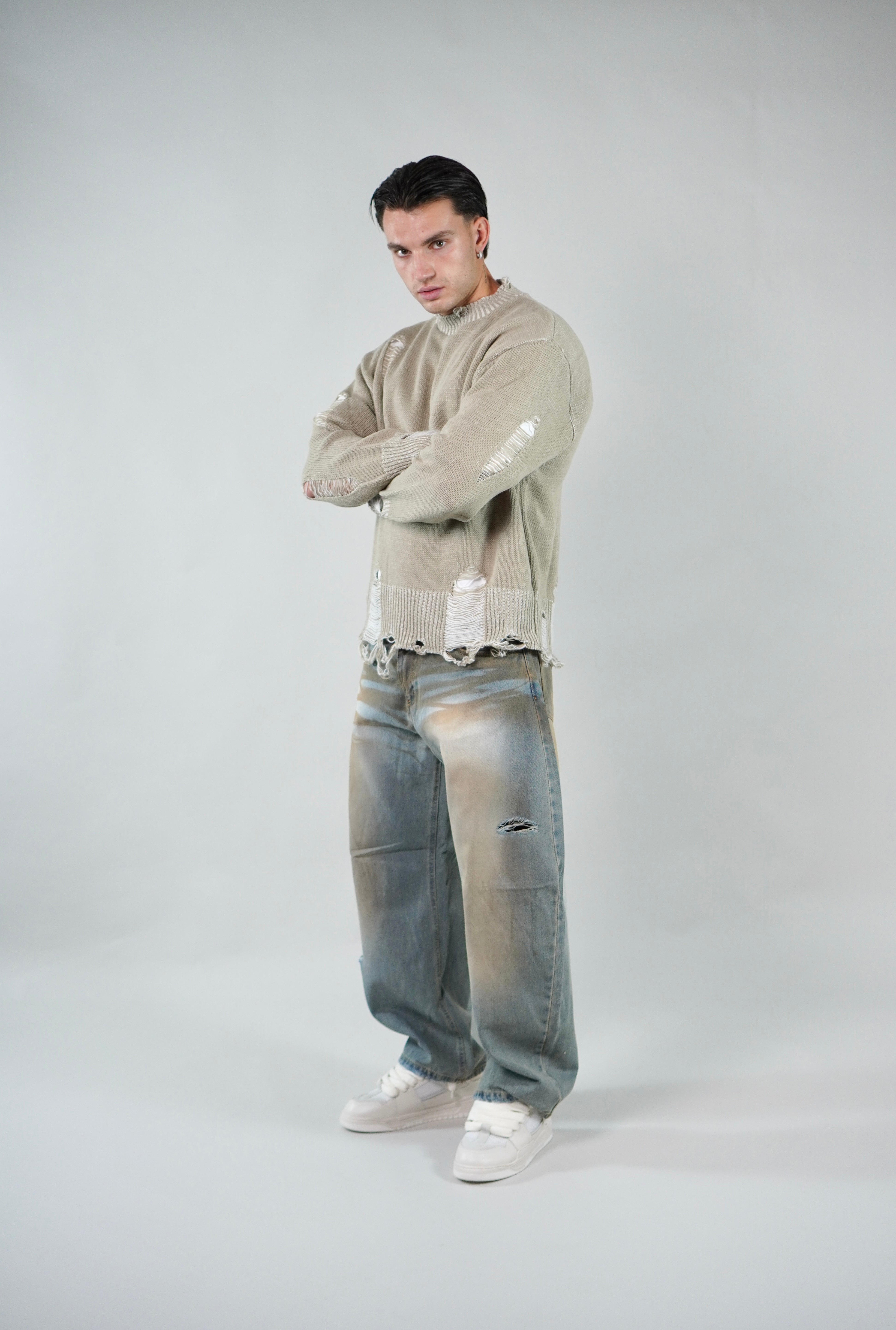 Maglione Girocollo Abrasioni Cream