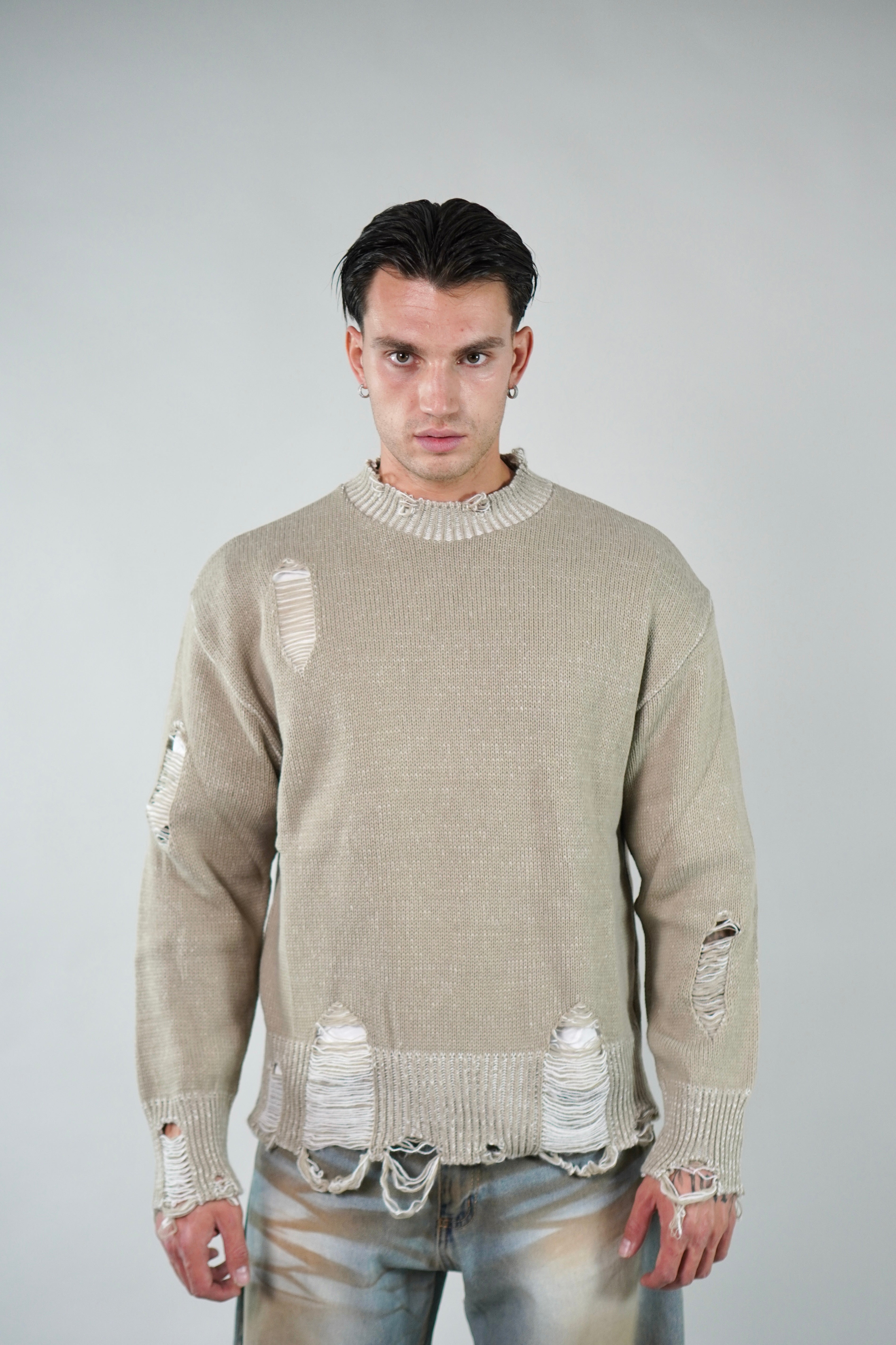 Maglione Girocollo Abrasioni Cream