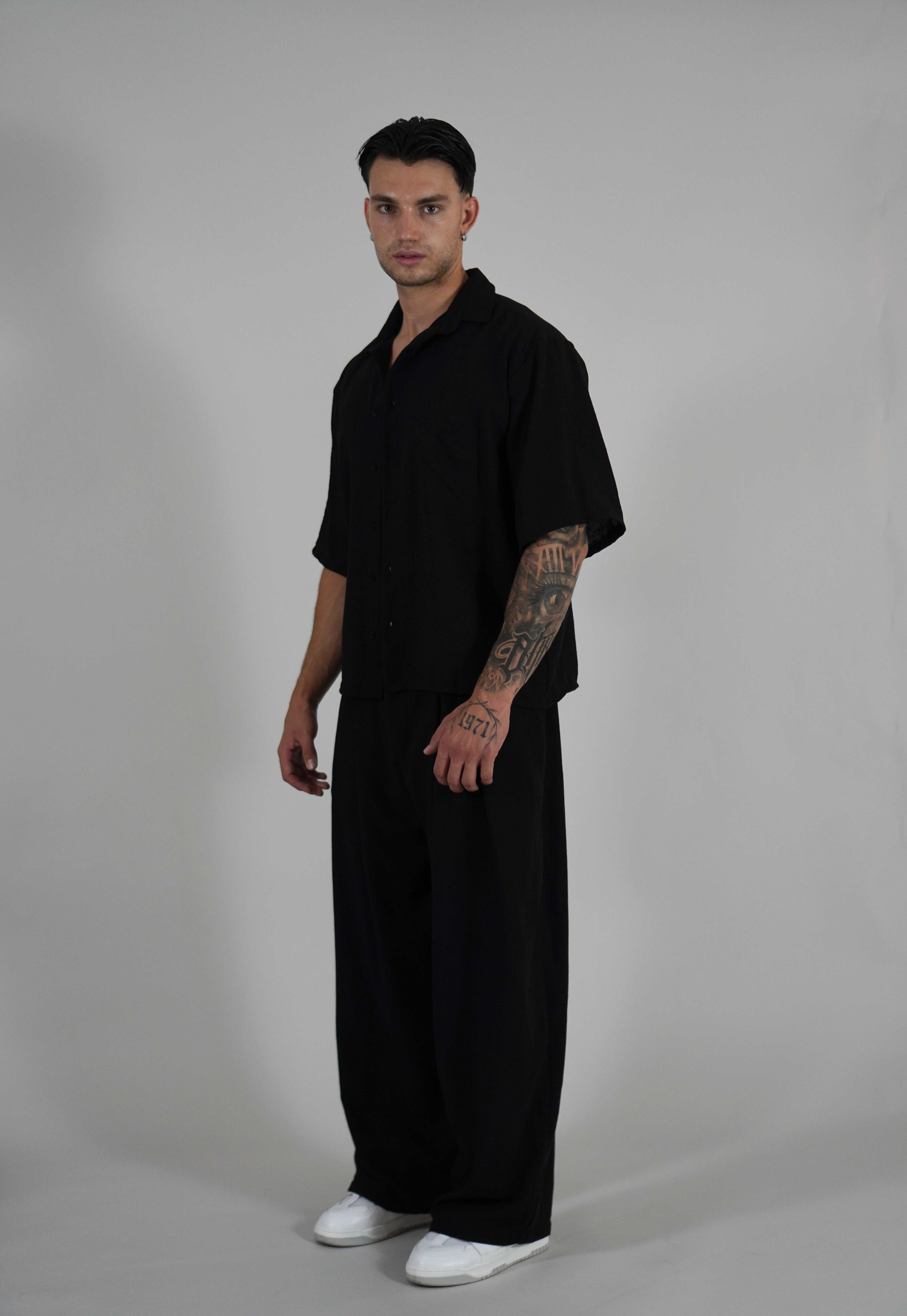 Camicia Simil Lino Black