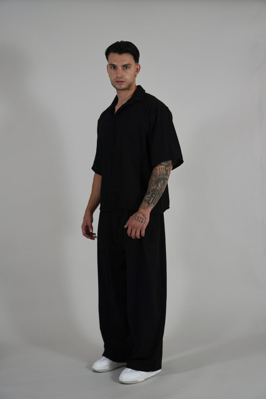 Camicia Simil Lino Black