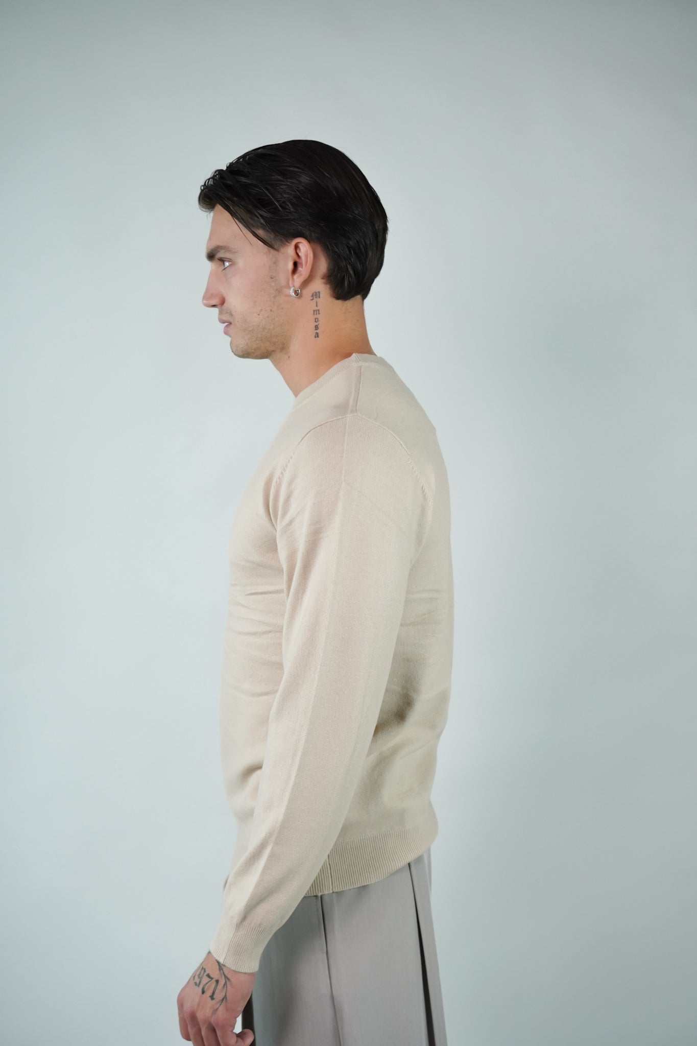 T-Shirt Girocollo Manica Lunga Beige