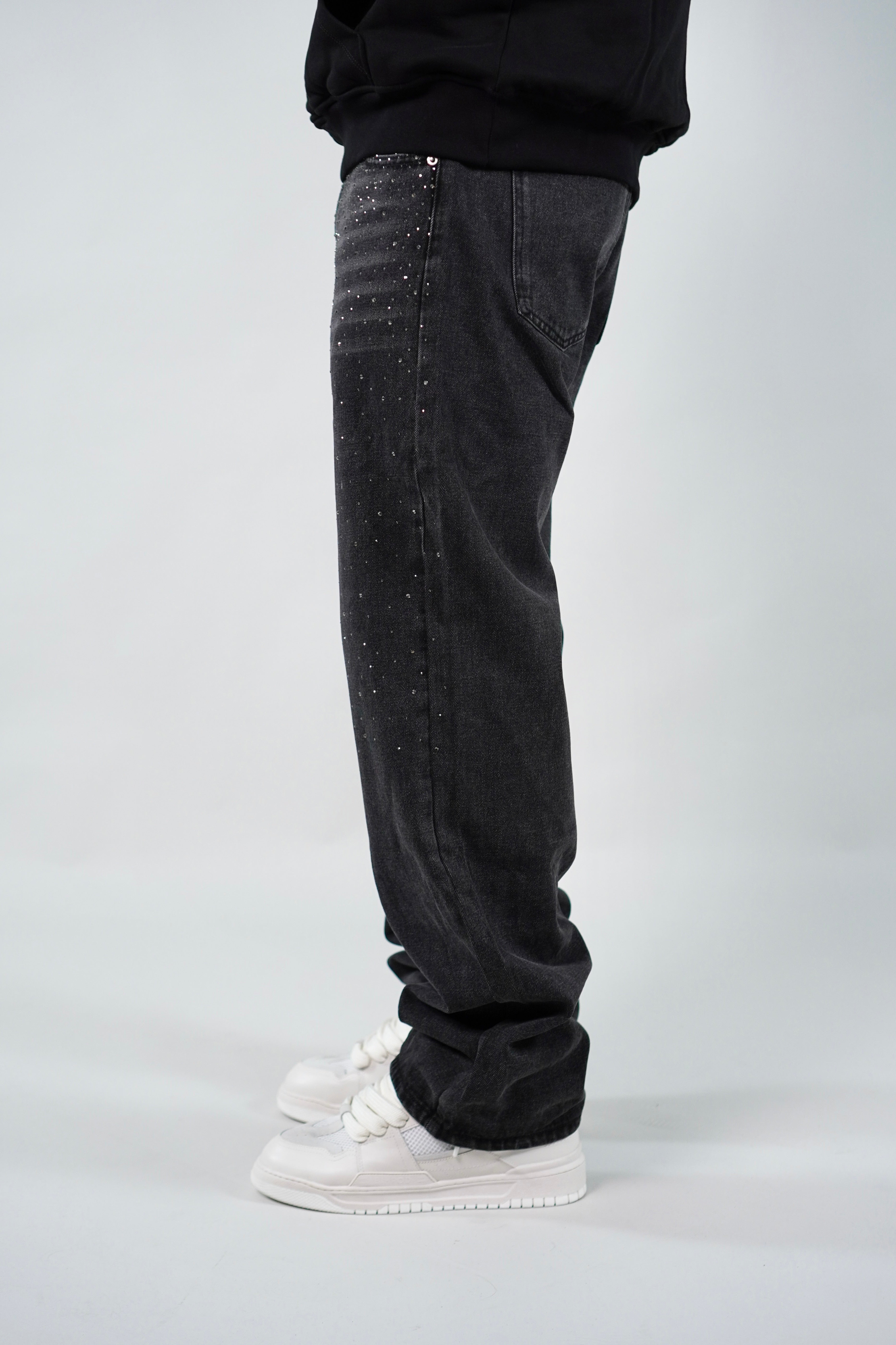 Jeans Baggy Rhinestone Blk
