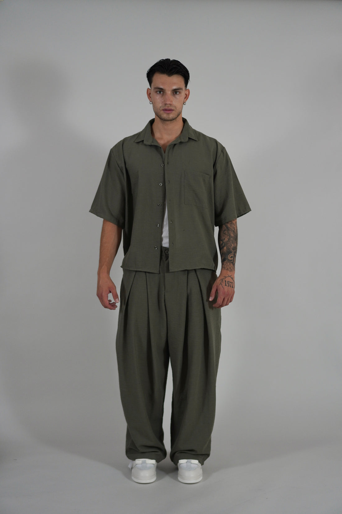 Camicia Simil Lino Military