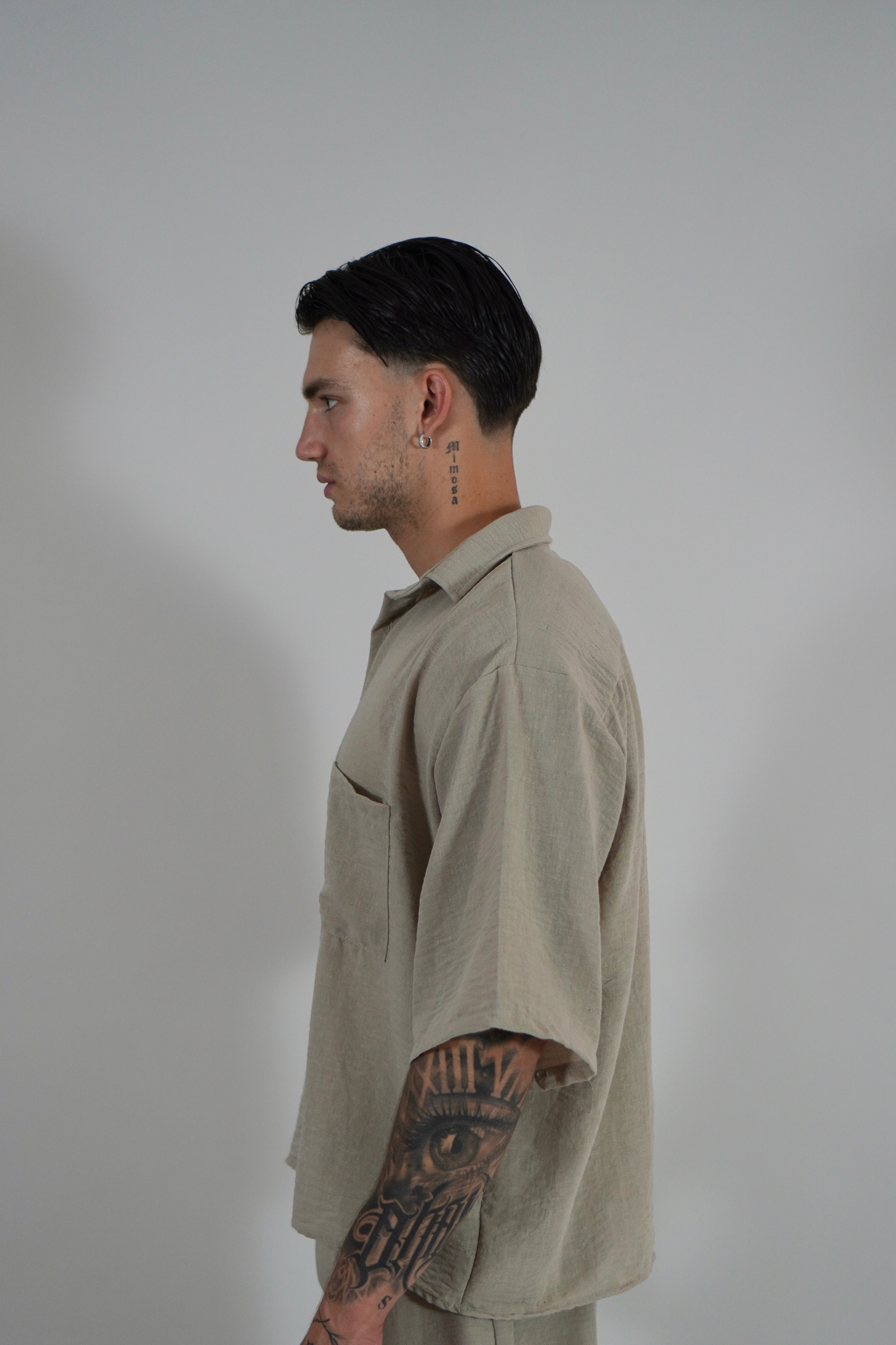 Camicia Simil Lino Beige