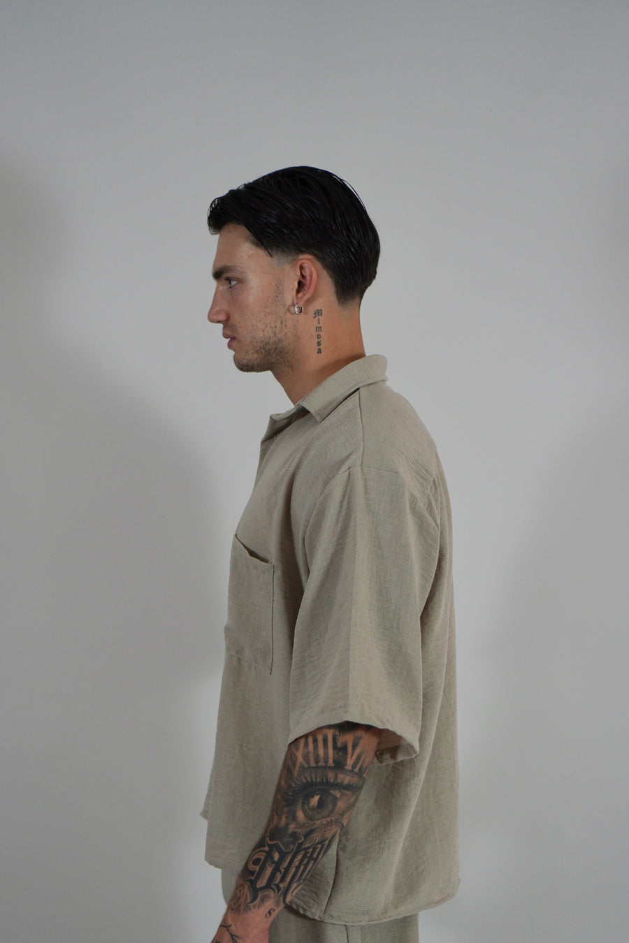 Camicia Simil Lino Beige