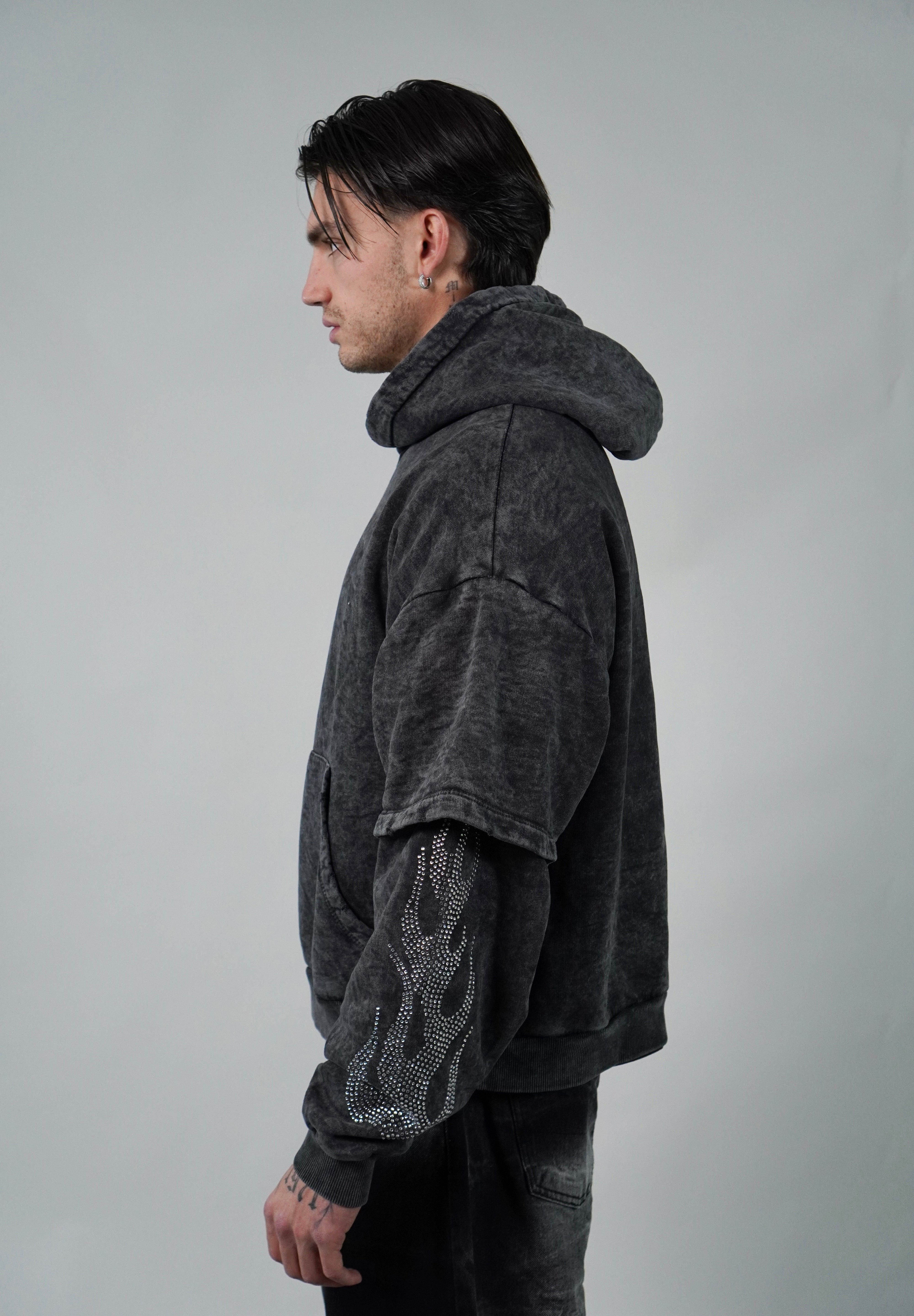 Hoodie Double Flame Strass