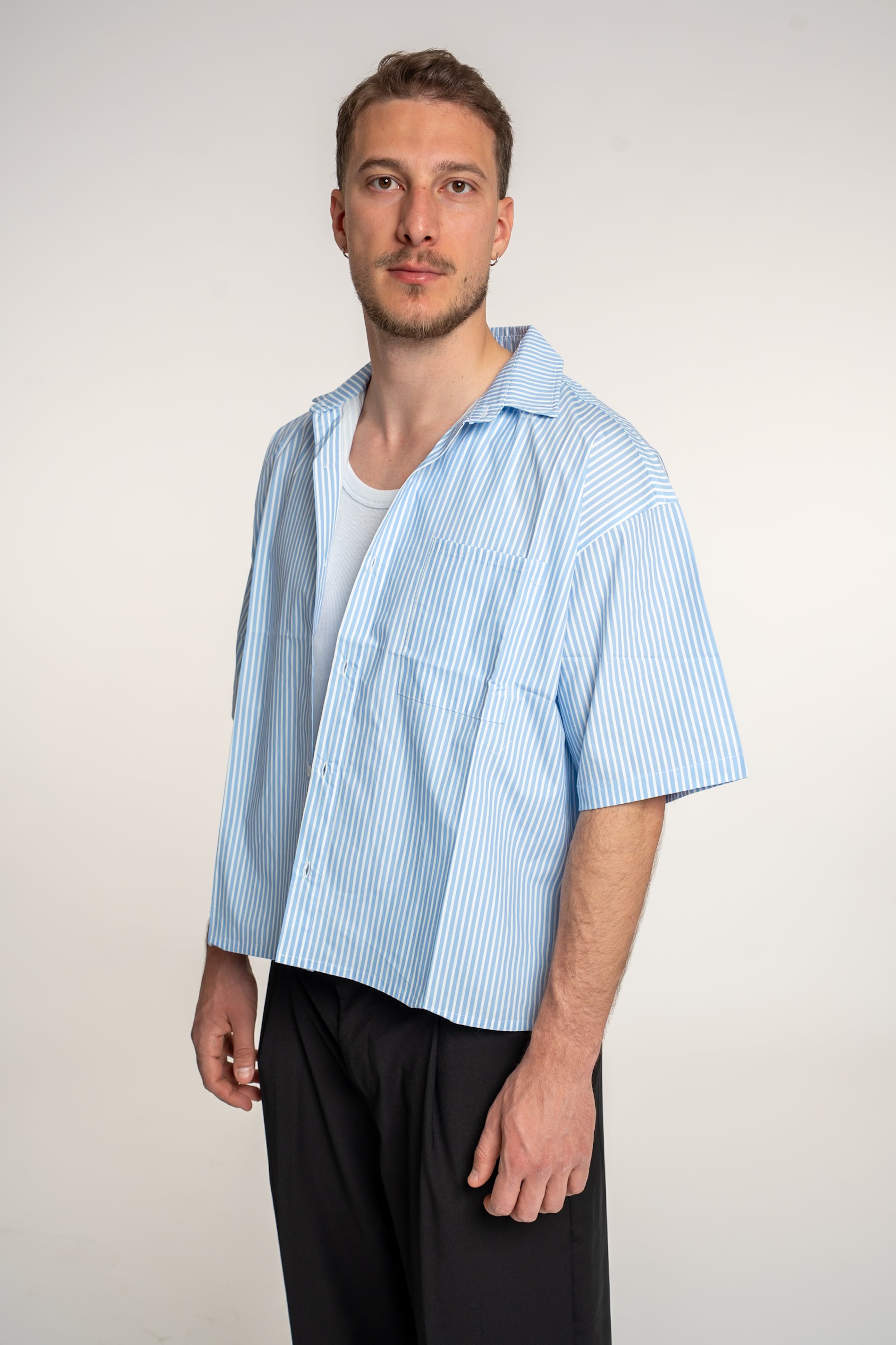 Camicia Corta Righe Sky