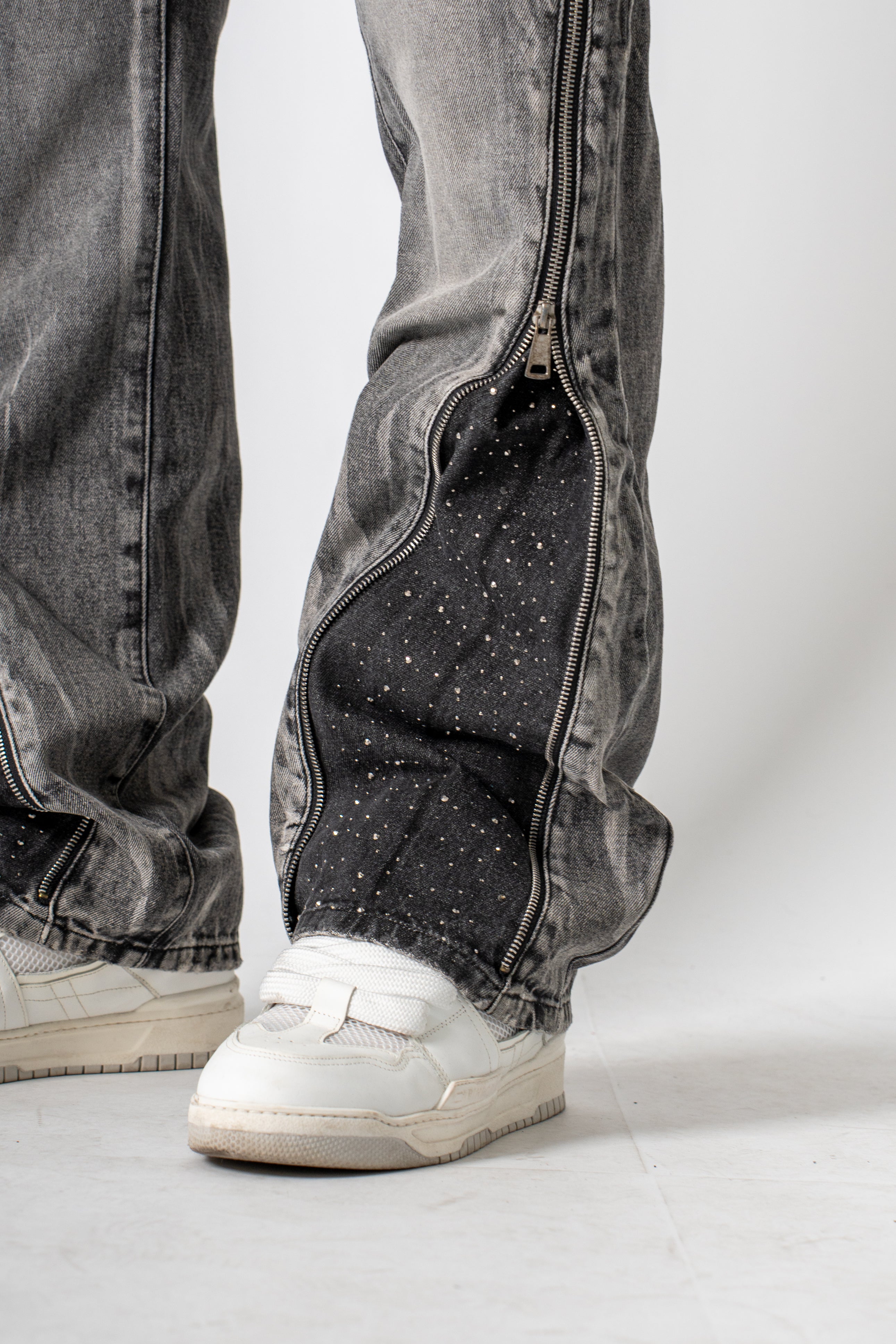 Jeans Flare Zip Swarovski