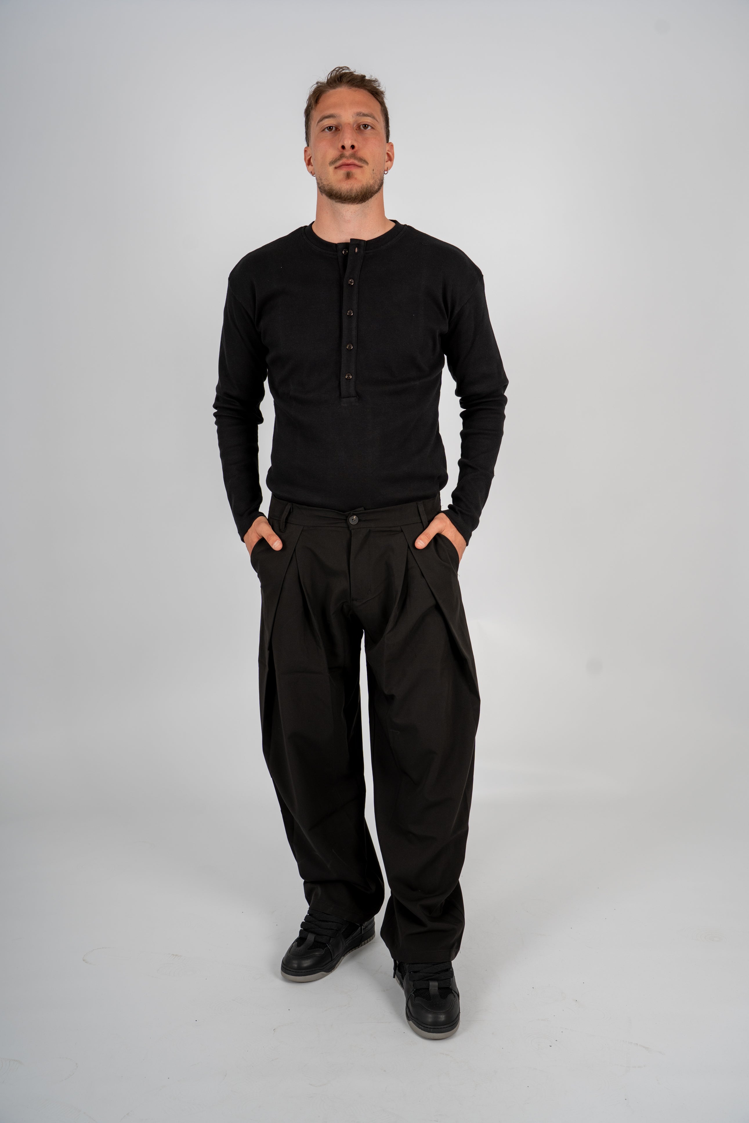 Maglia Serafino 5 Bottoni Black