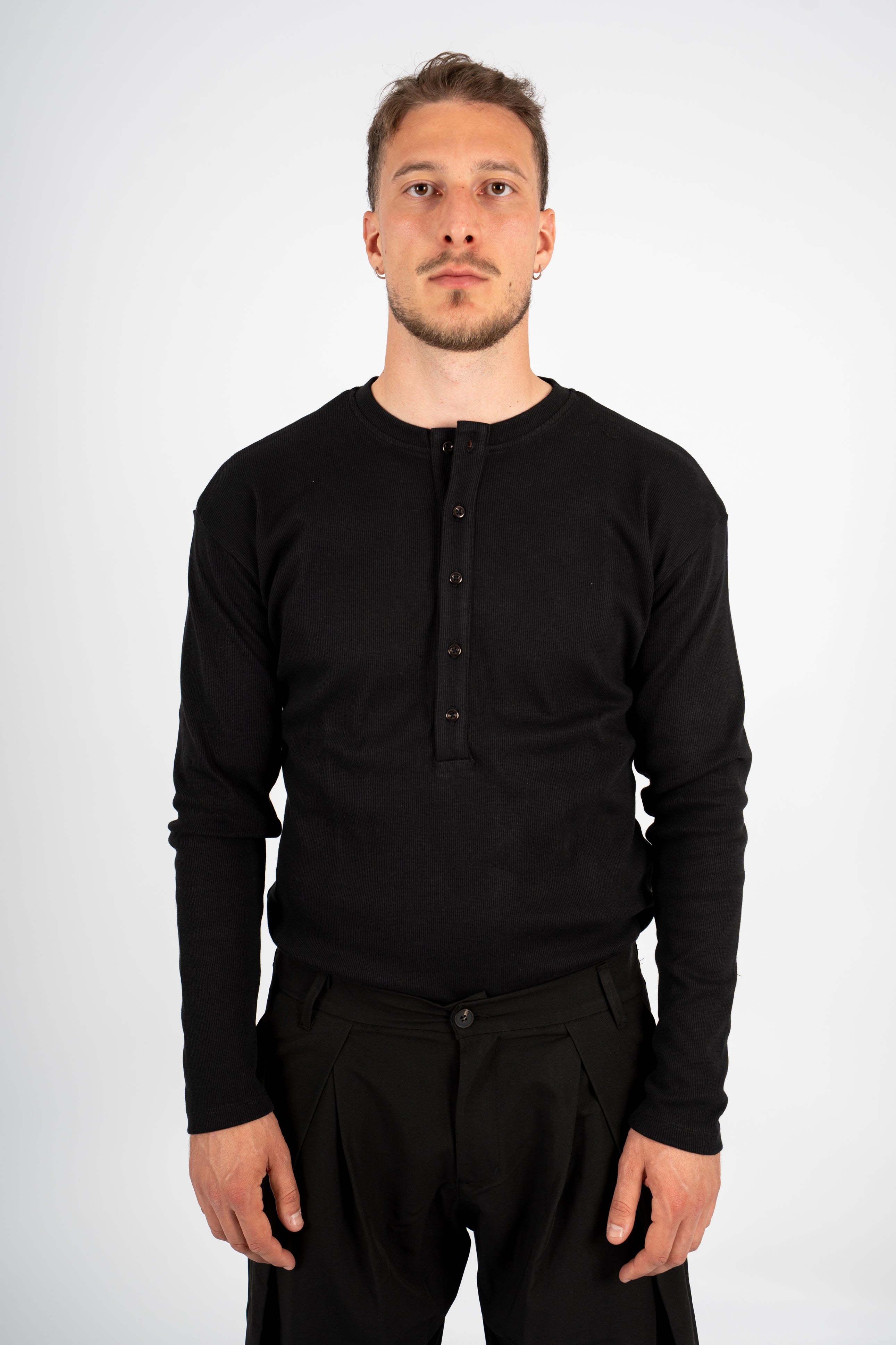 Maglia Serafino 5 Bottoni Black