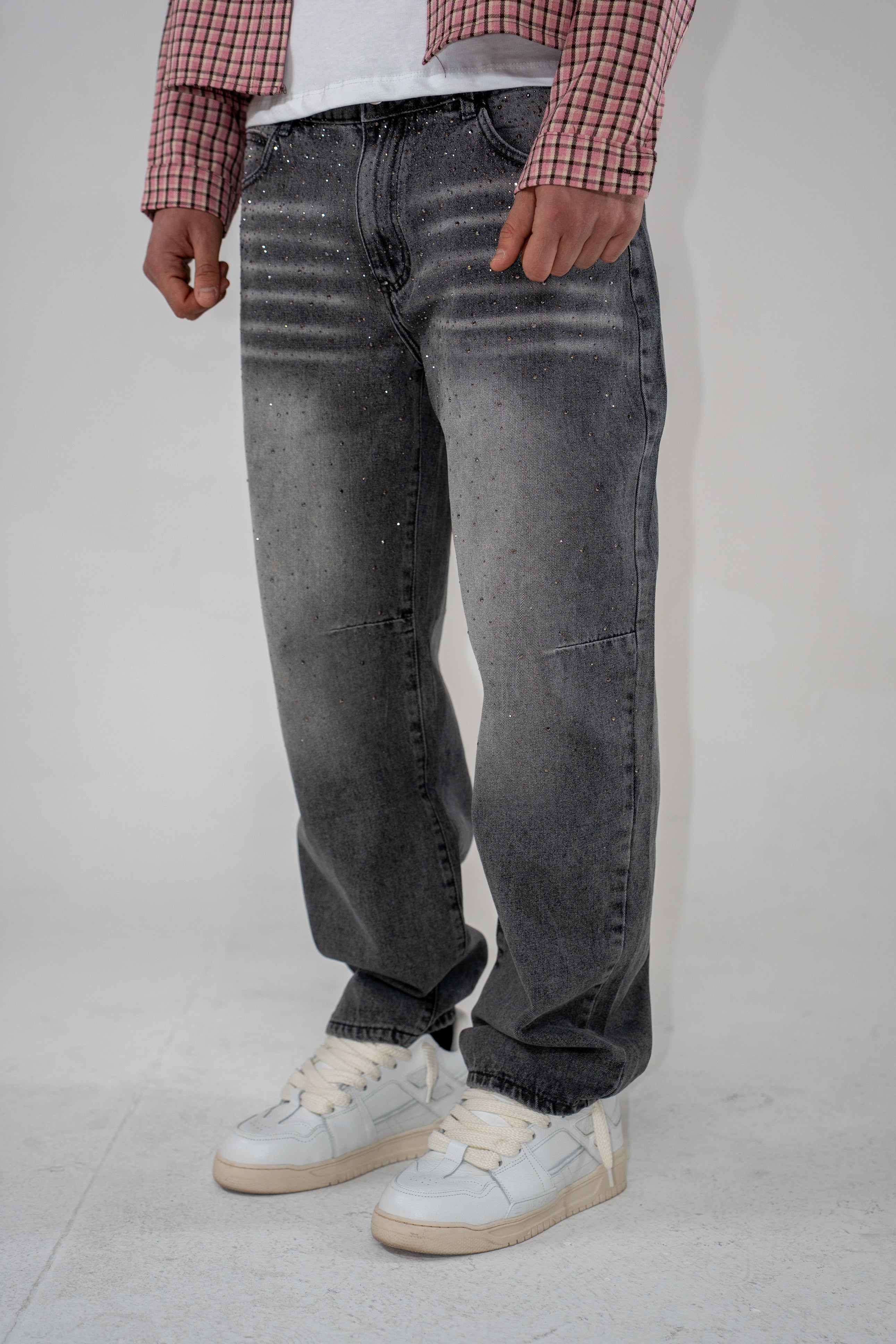 Jeans Baggy Rhinestone Grey