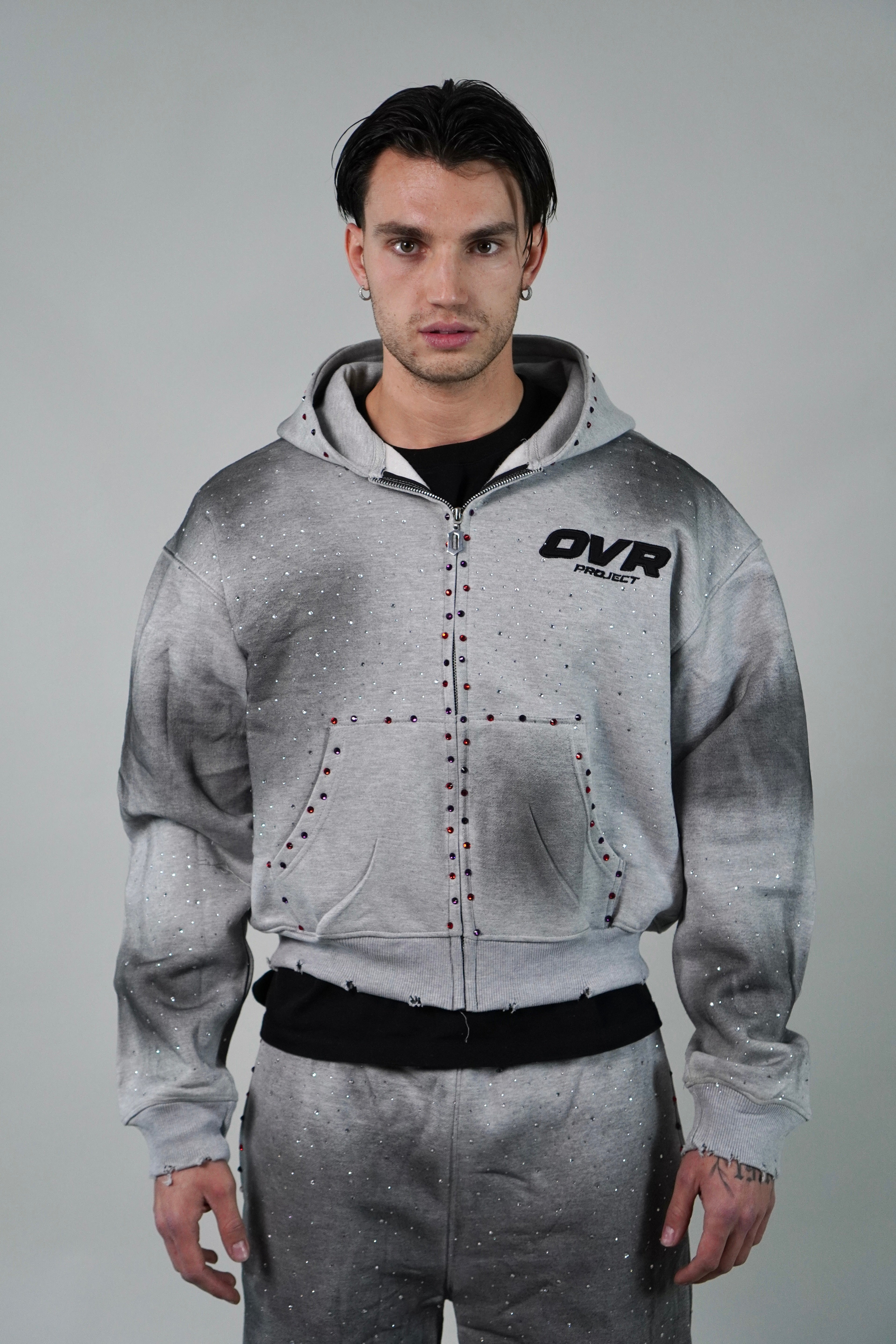 OVR Hoodie Rhinestone Grey