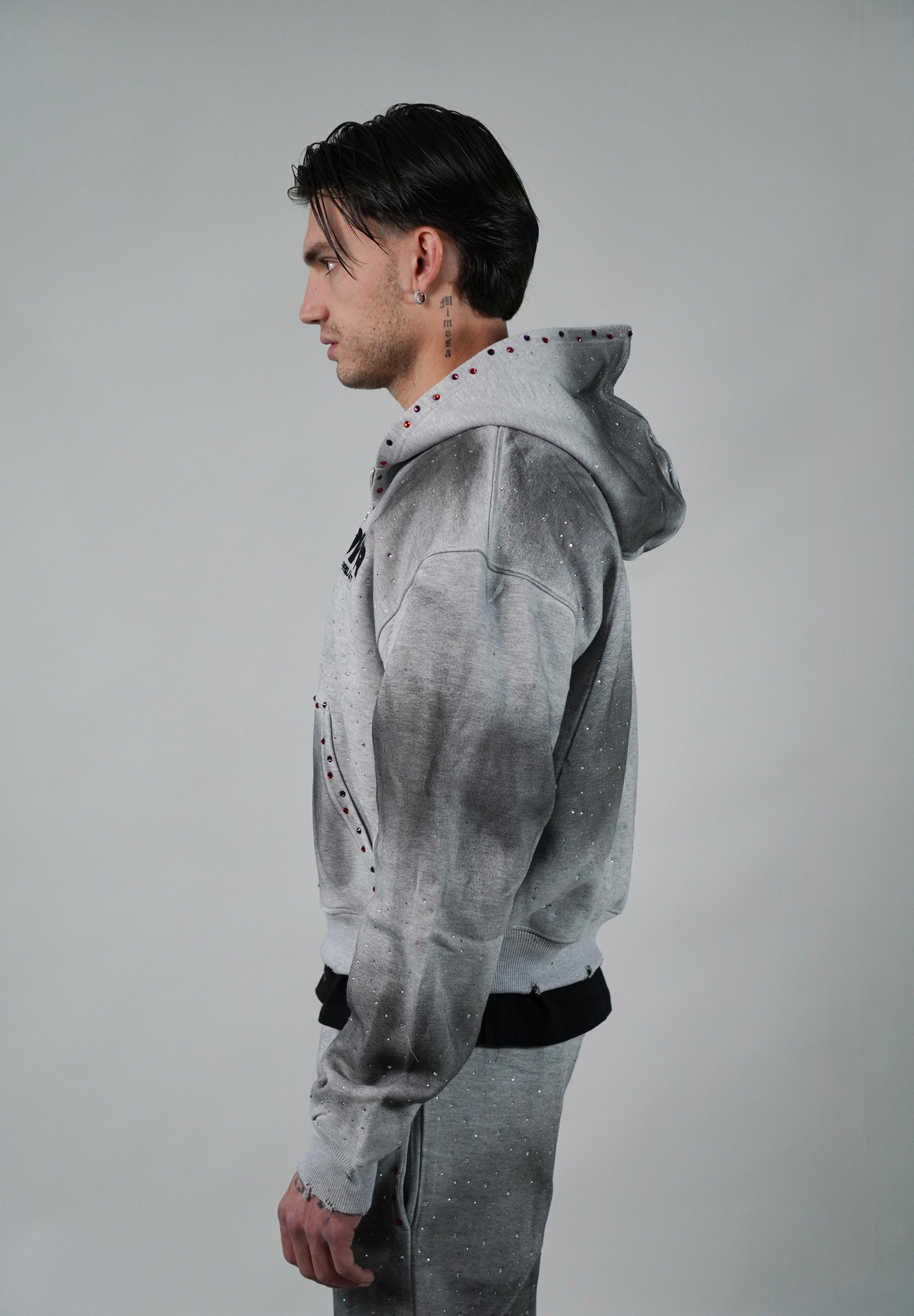 OVR Hoodie Rhinestone Grey