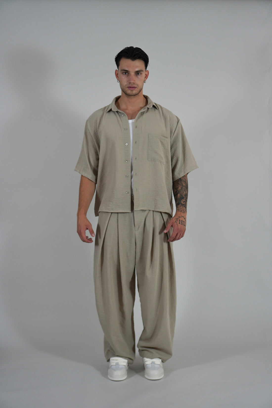 Camicia Simil Lino Beige