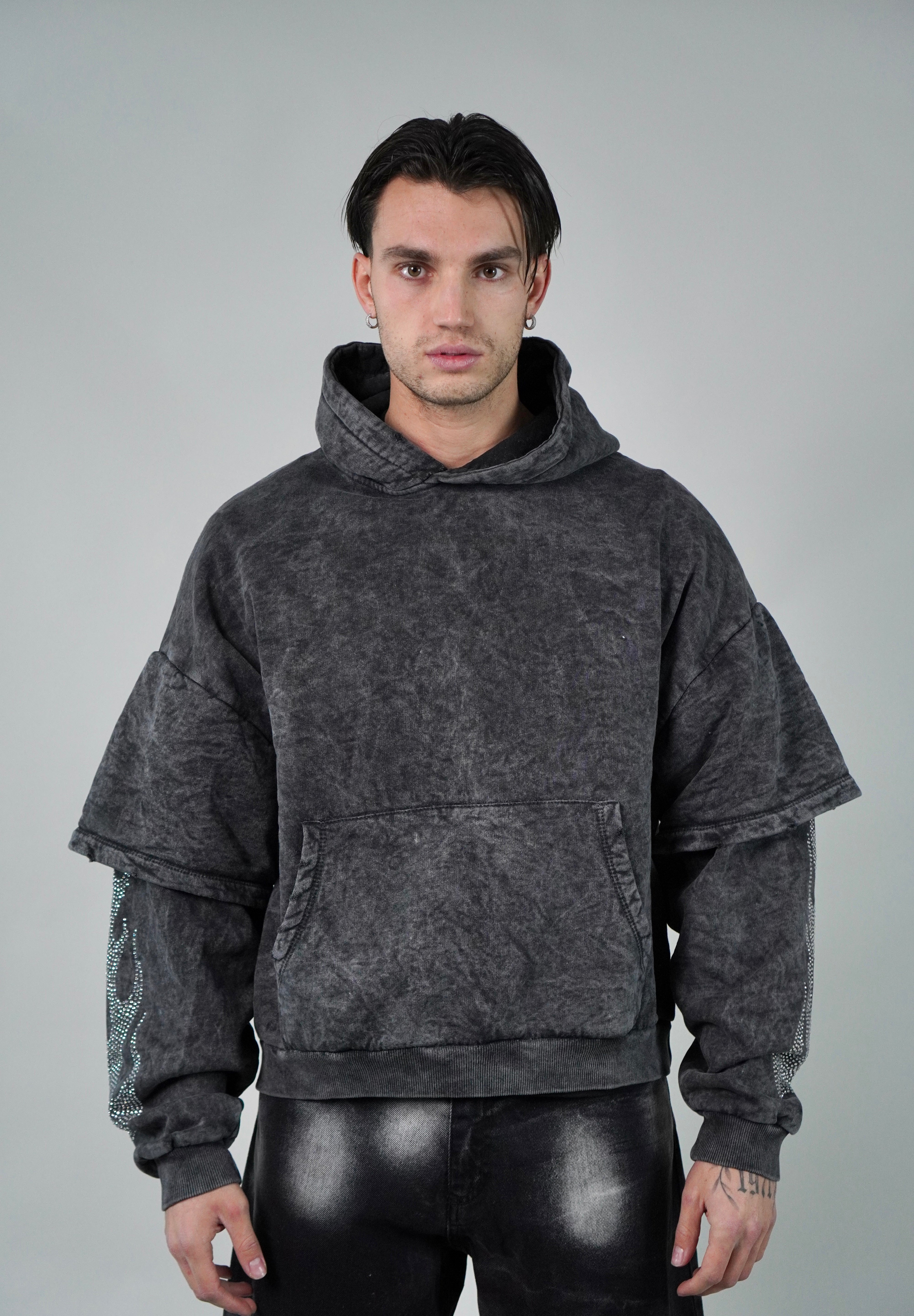 Hoodie Double Flame Strass
