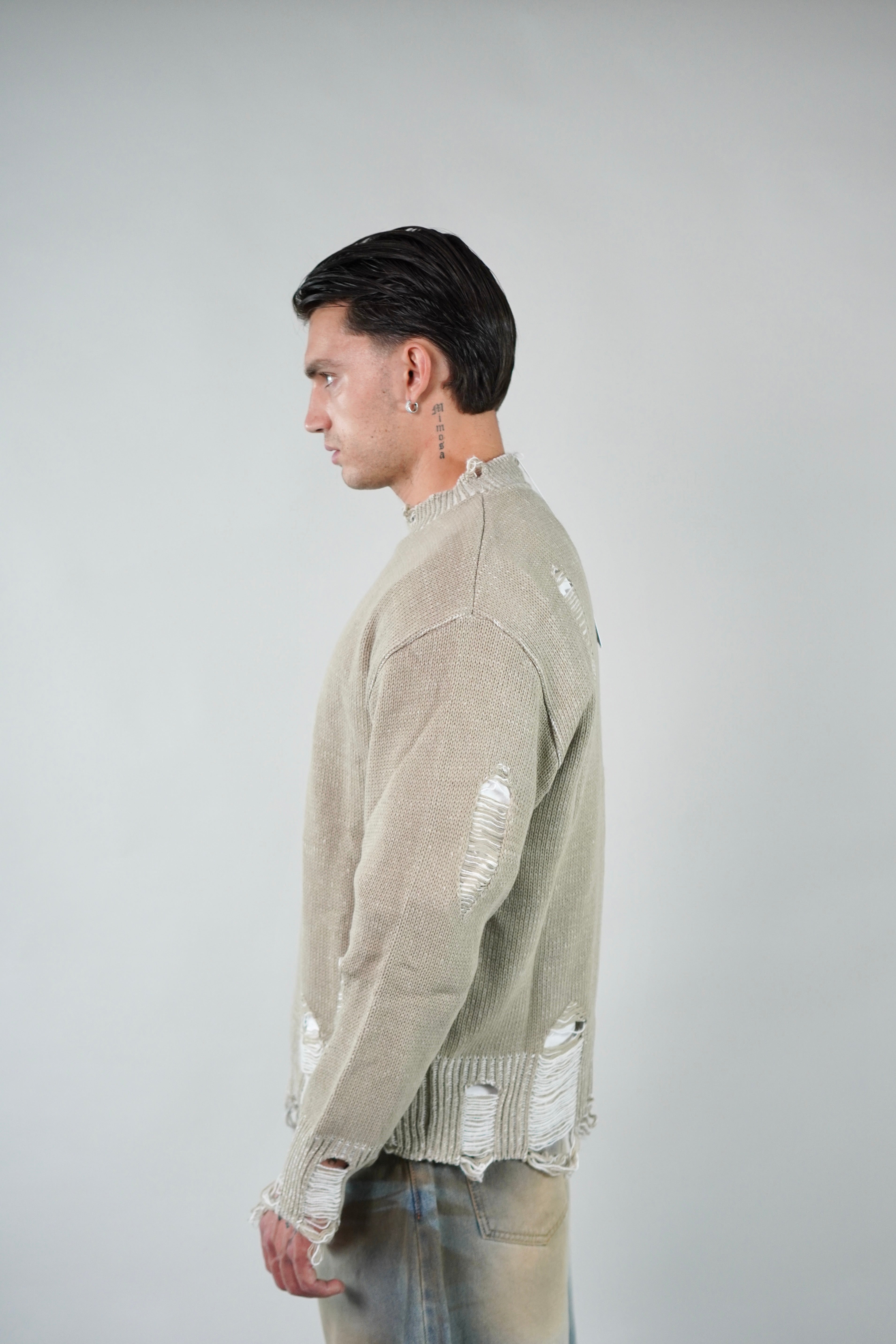 Maglione Girocollo Abrasioni Cream