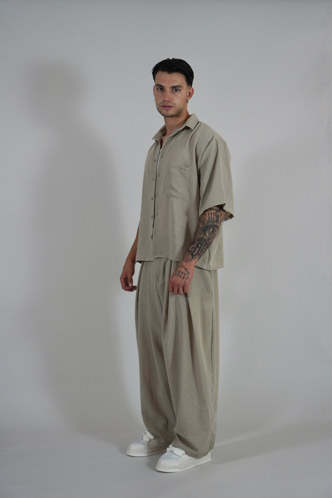 Camicia Simil Lino Beige