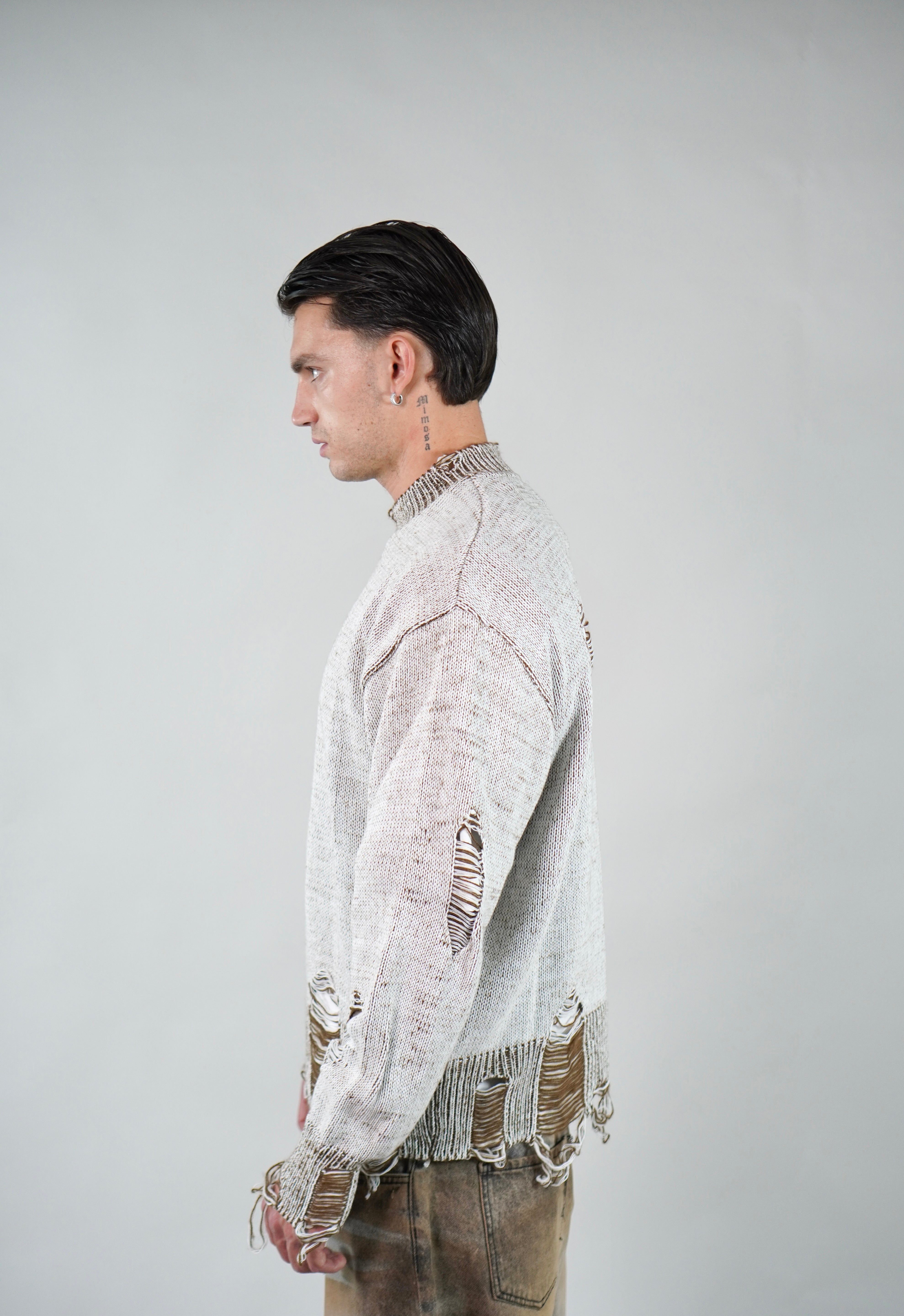 Maglione Girocollo Abrasioni Moka