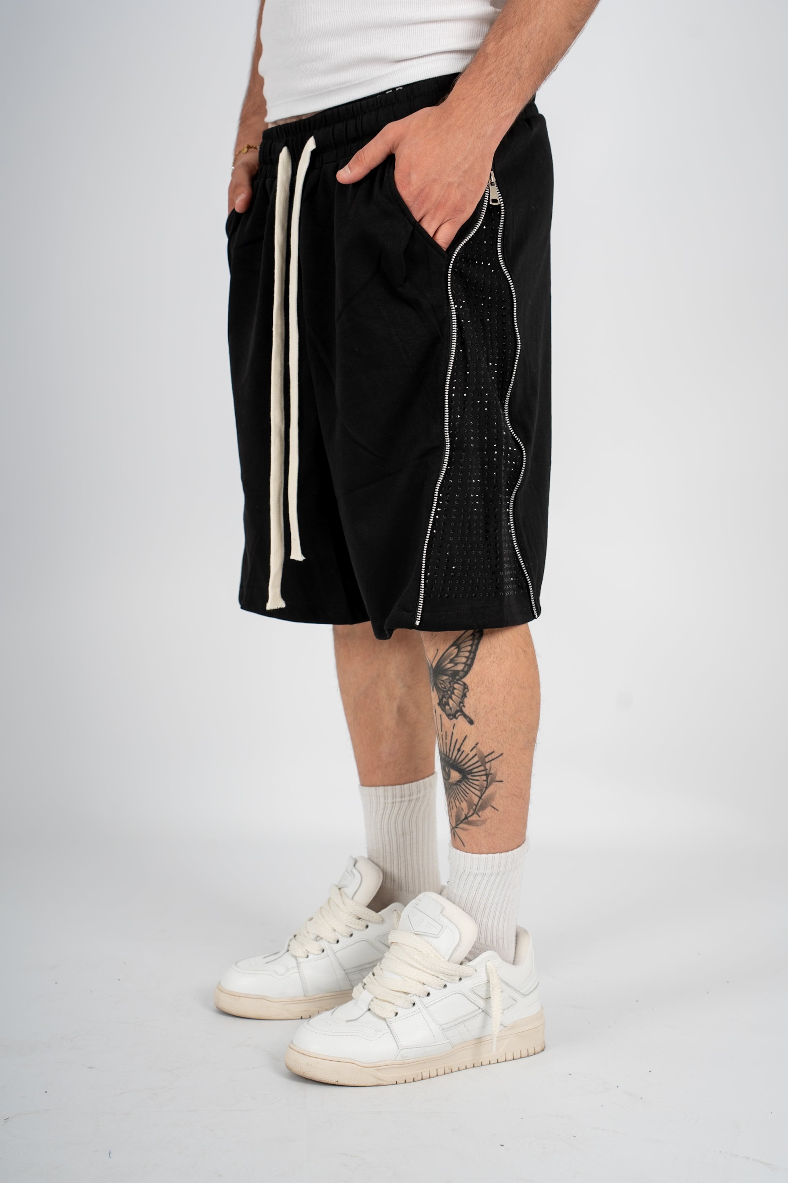 Pantaloncino Tuta Zip Swarovski Black