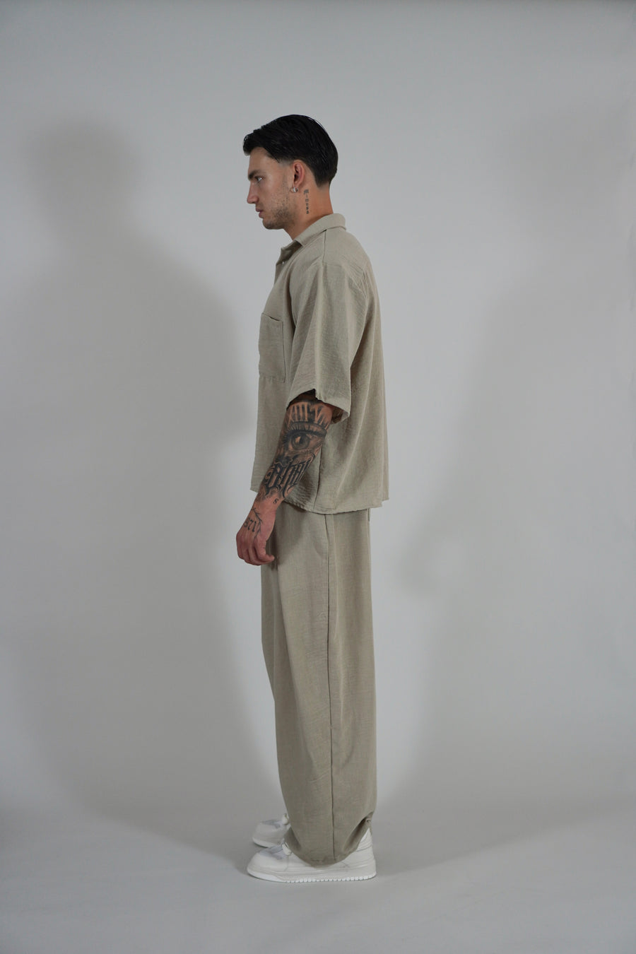 Camicia Simil Lino Beige