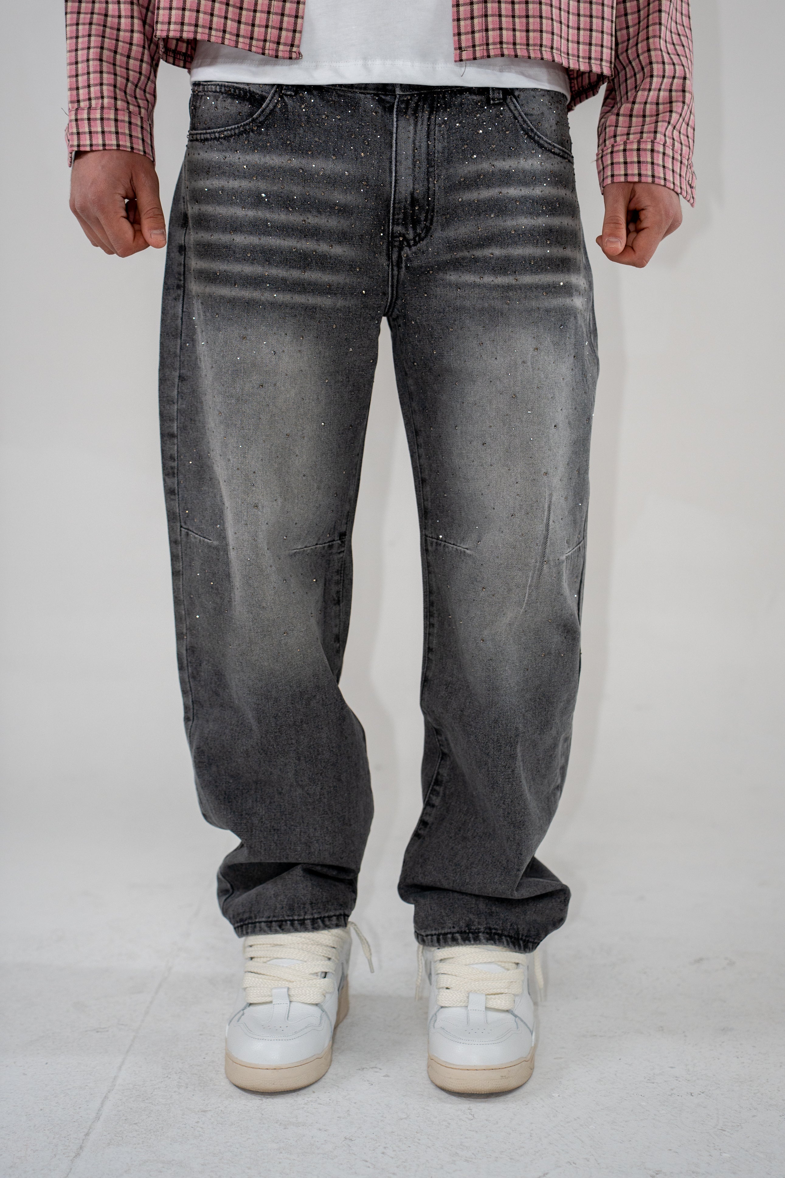 Jeans Baggy Rhinestone Grey