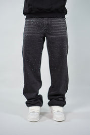Jeans Baggy Rhinestone Blk