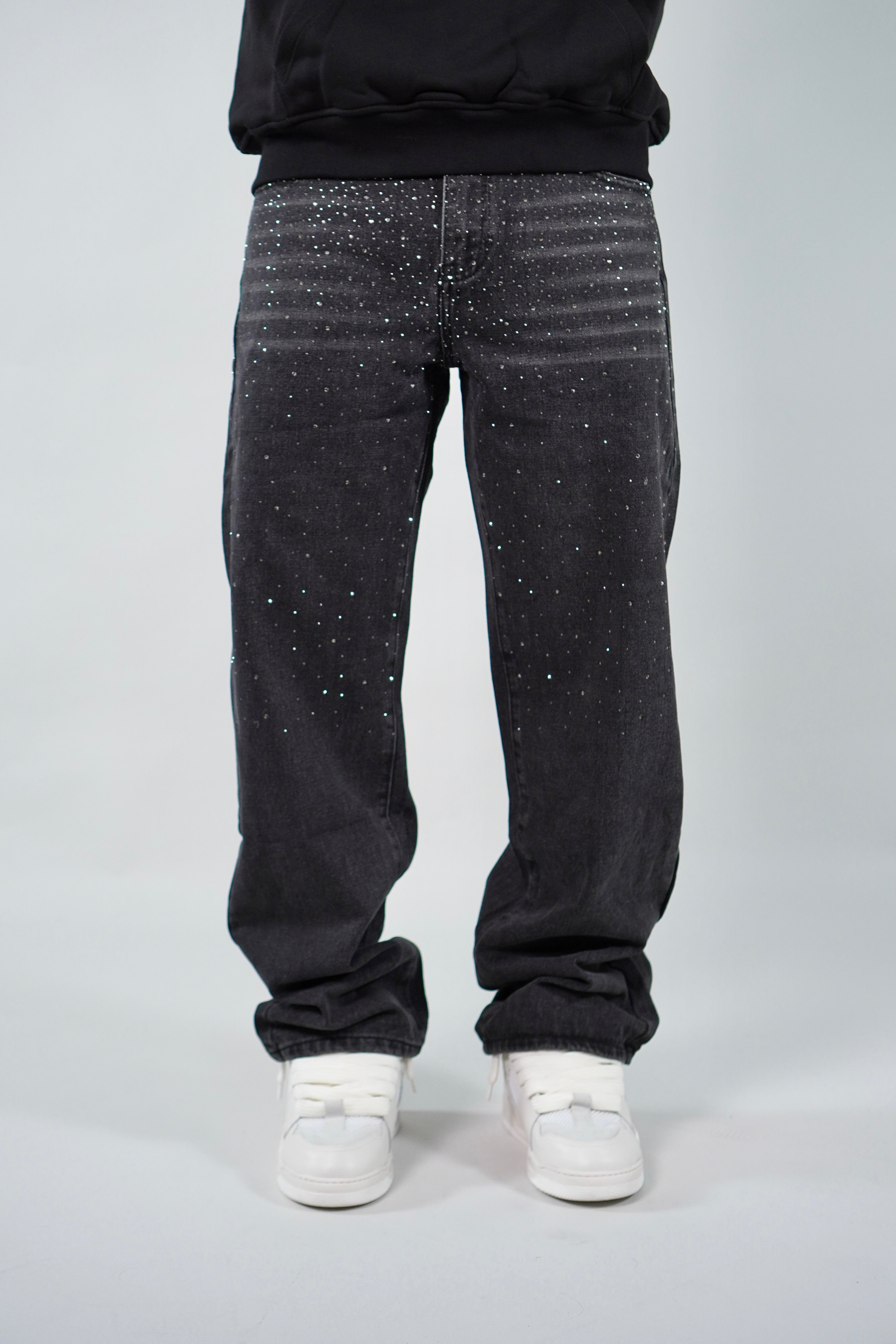 Jeans Baggy Rhinestone Blk