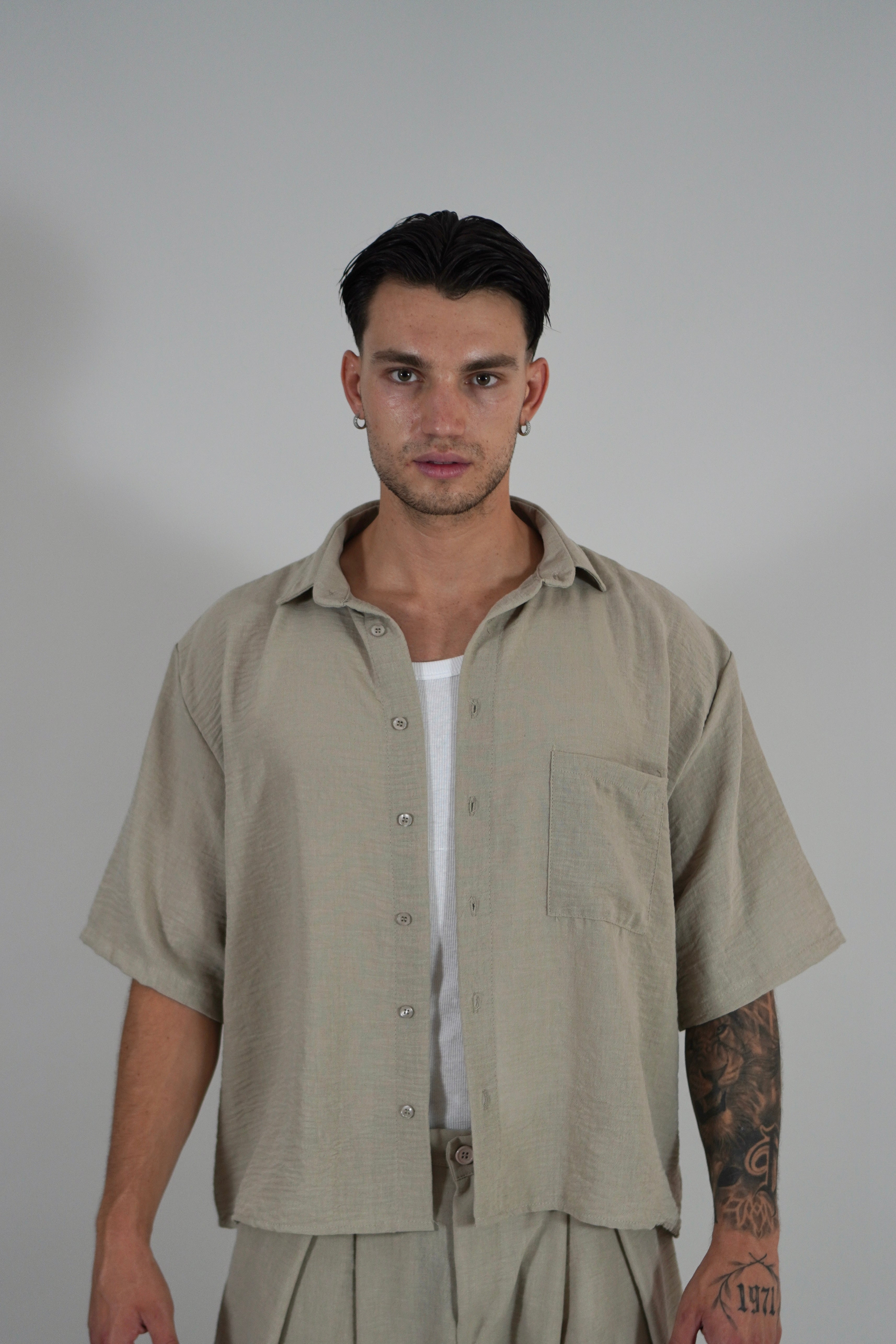 Camicia Simil Lino Beige