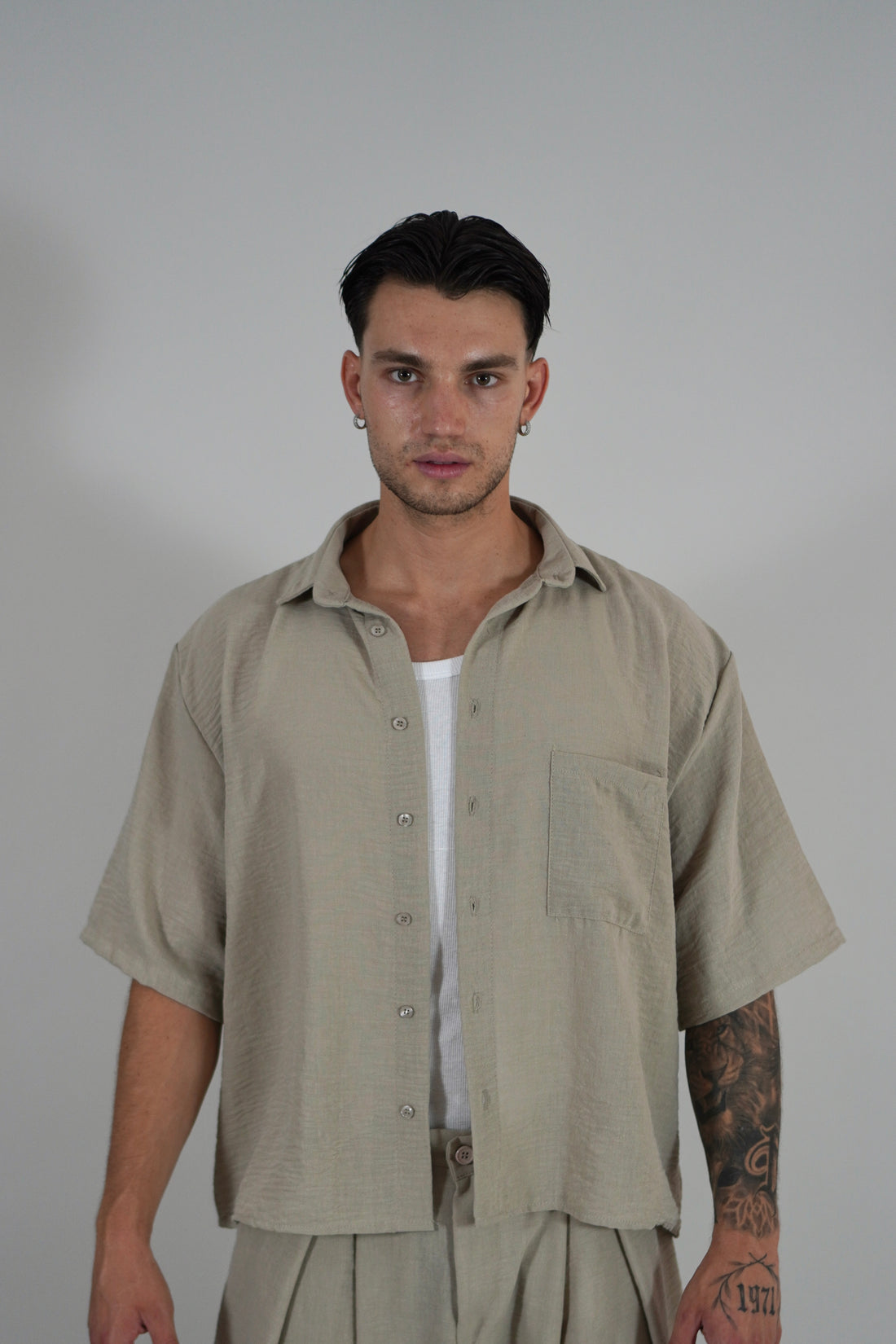 Camicia Simil Lino Beige