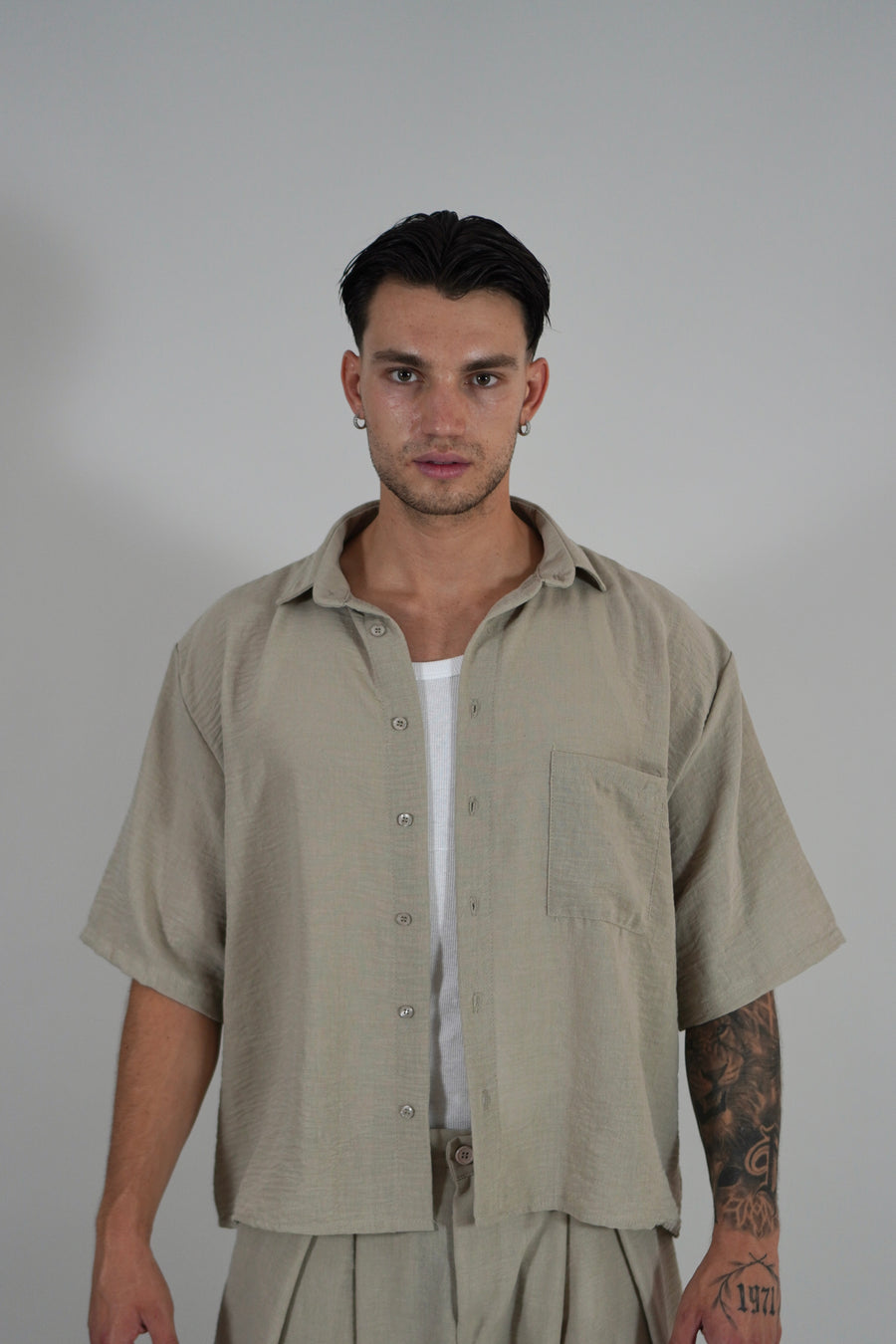 Camicia Simil Lino Beige