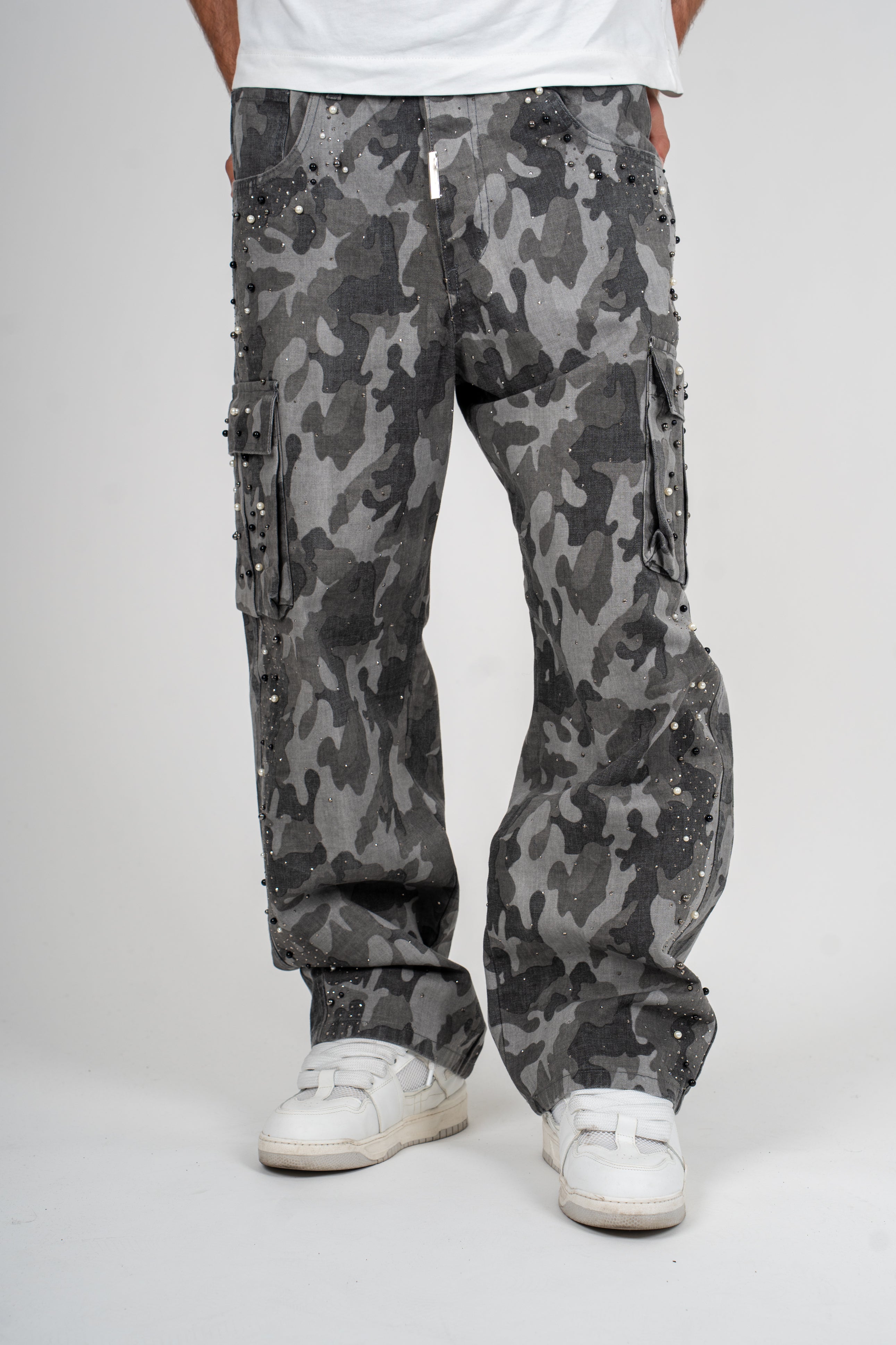 Jeans Baggy Militare con Perle