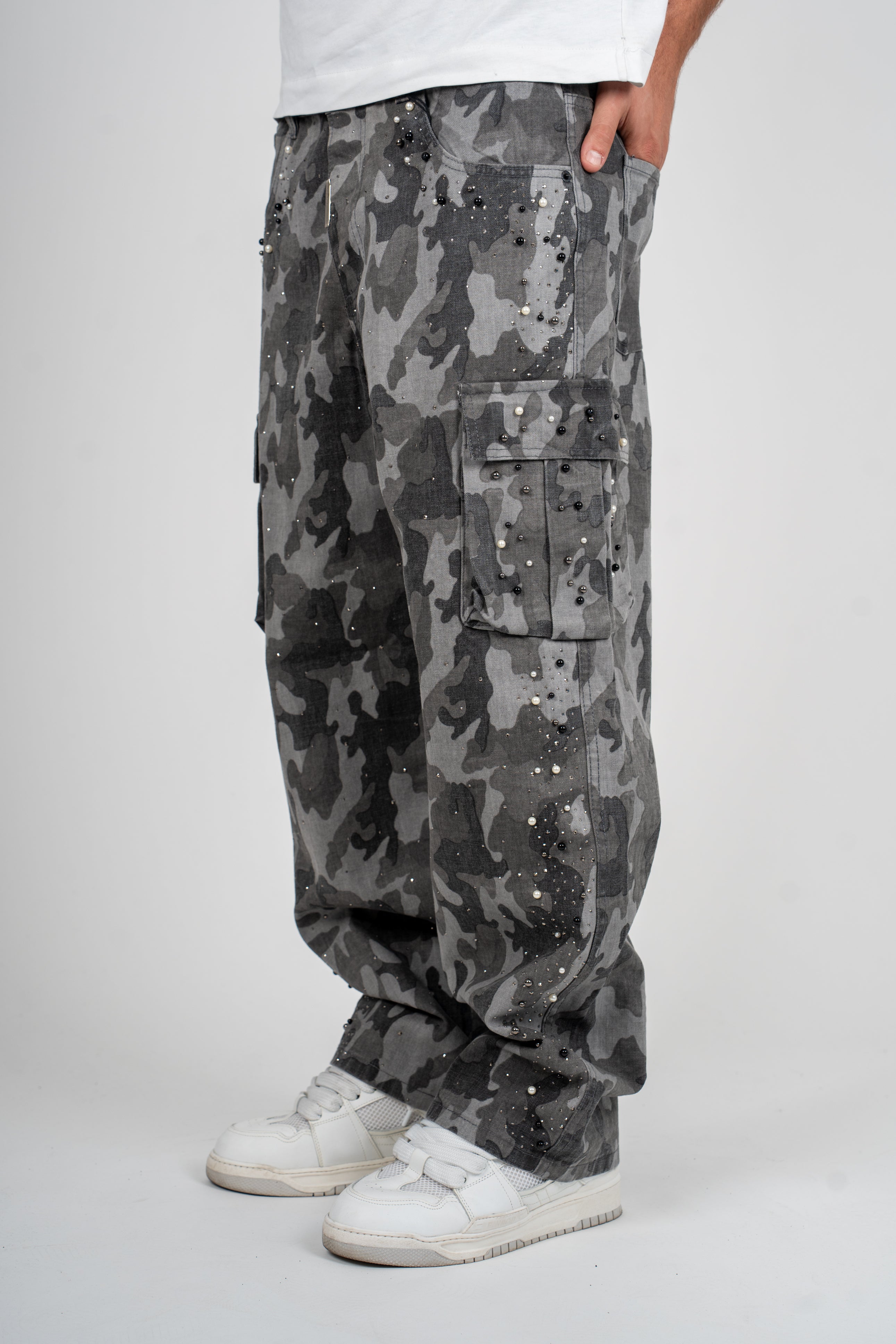 Jeans Baggy Militare con Perle