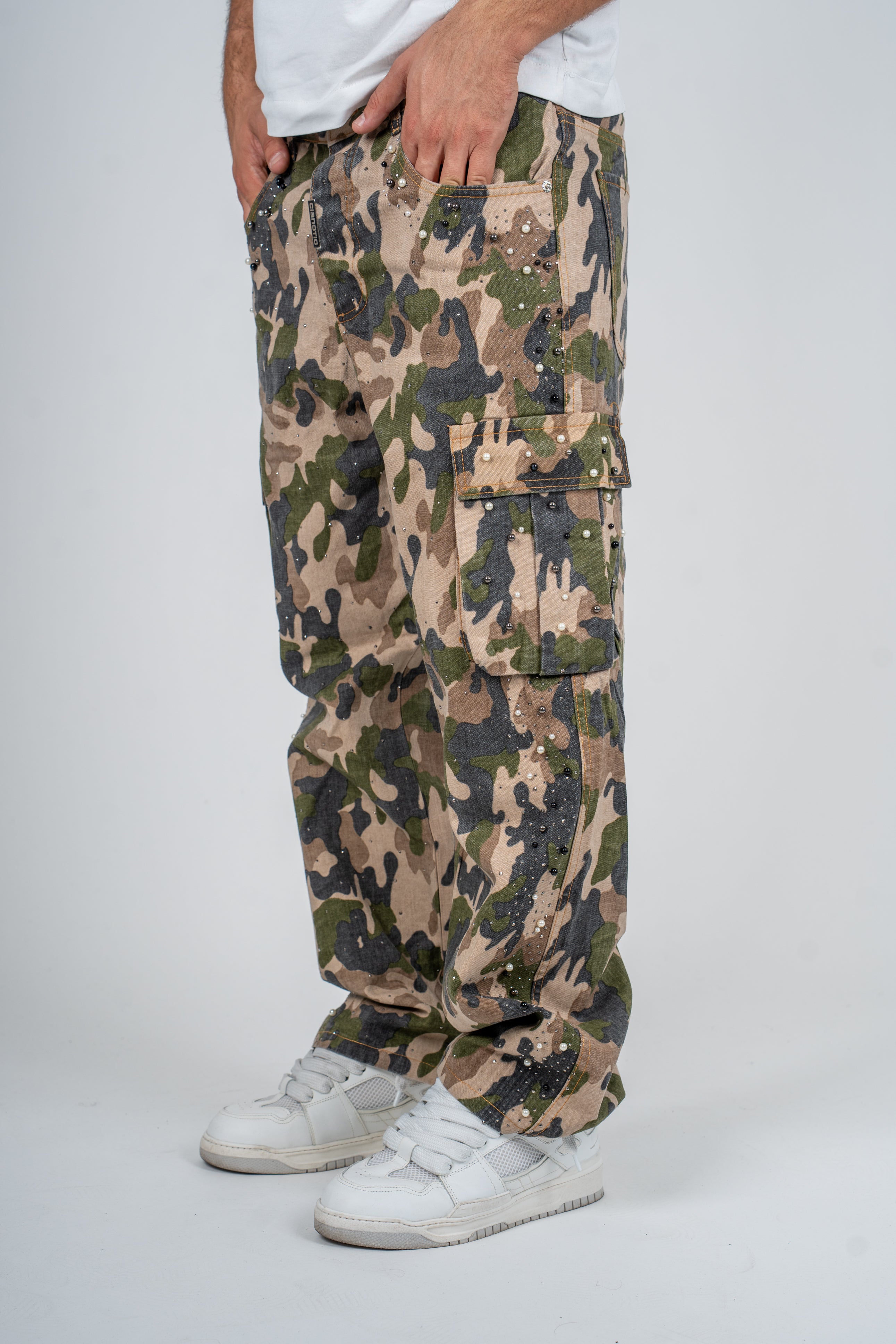 Jeans Baggy Militare con Perle